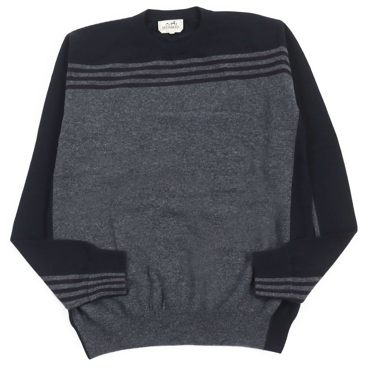 HERMES sweater wool Gray navy XL