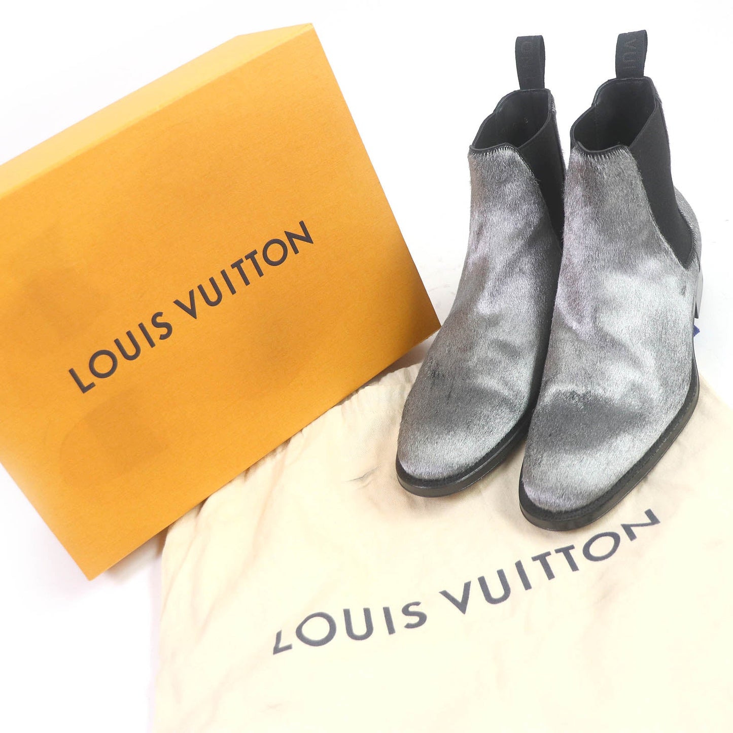 LOUIS VUITTON Ankle boots Main: Leather, Harako fur Silver mens 7.5 Used