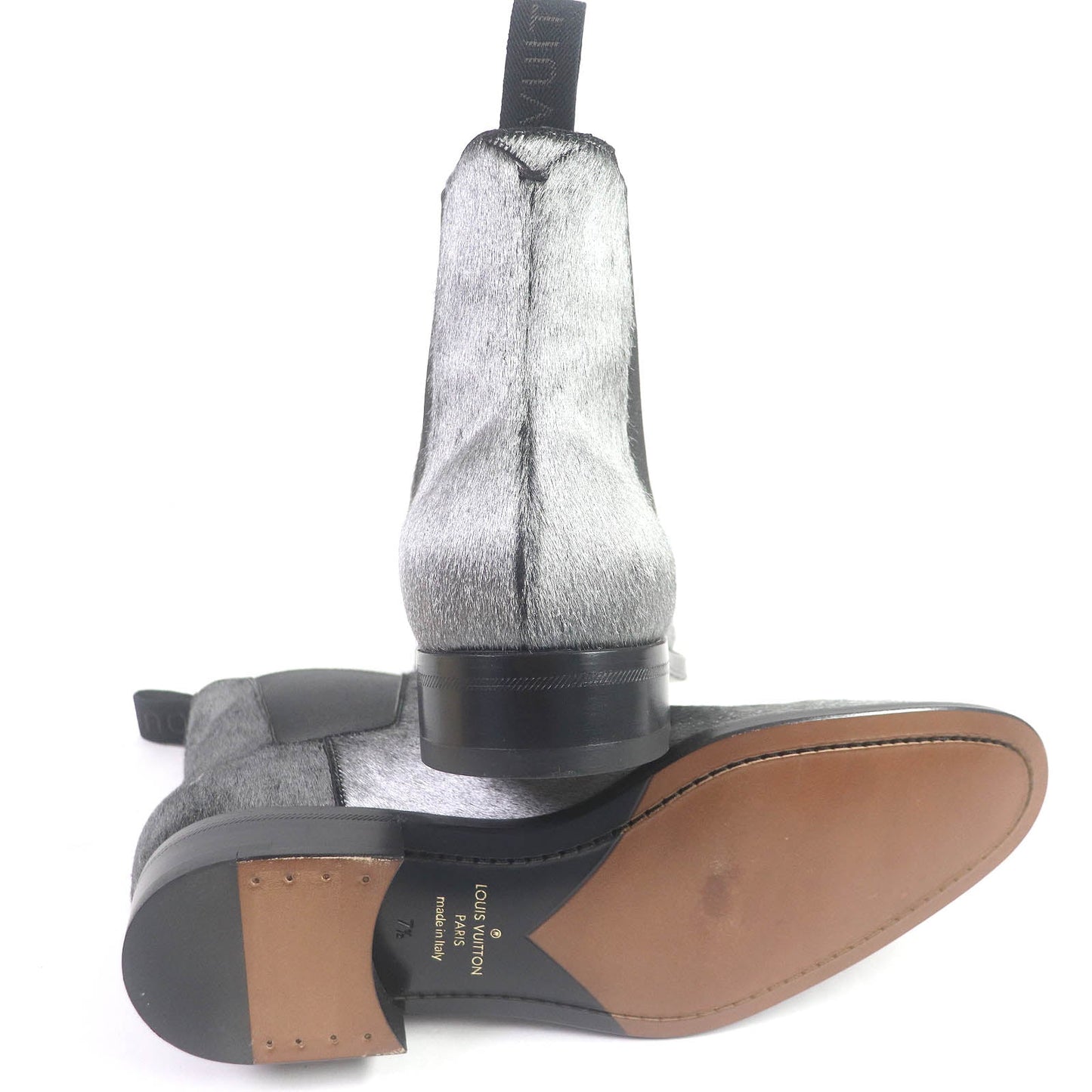 LOUIS VUITTON Ankle boots Main: Leather, Harako fur Silver mens 7.5 Used