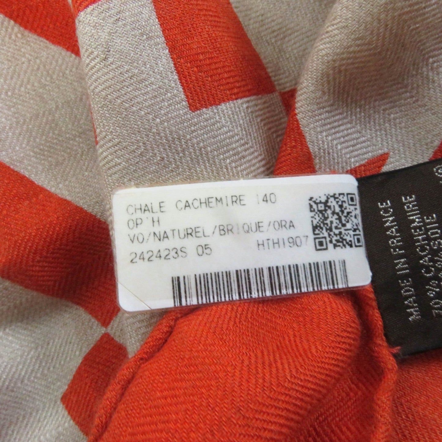 HERMES Stall cashmere Orange Carre140 Caregean