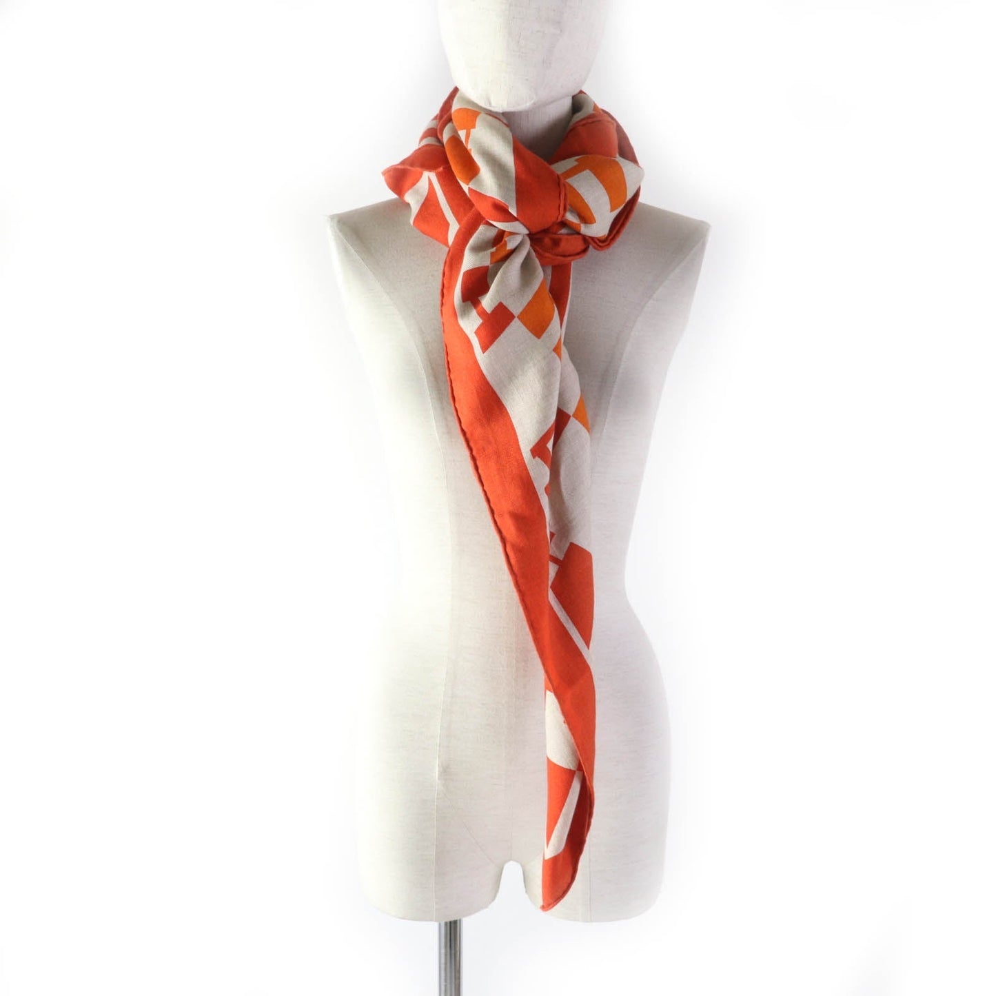HERMES Stall cashmere Orange Carre140 Caregean
