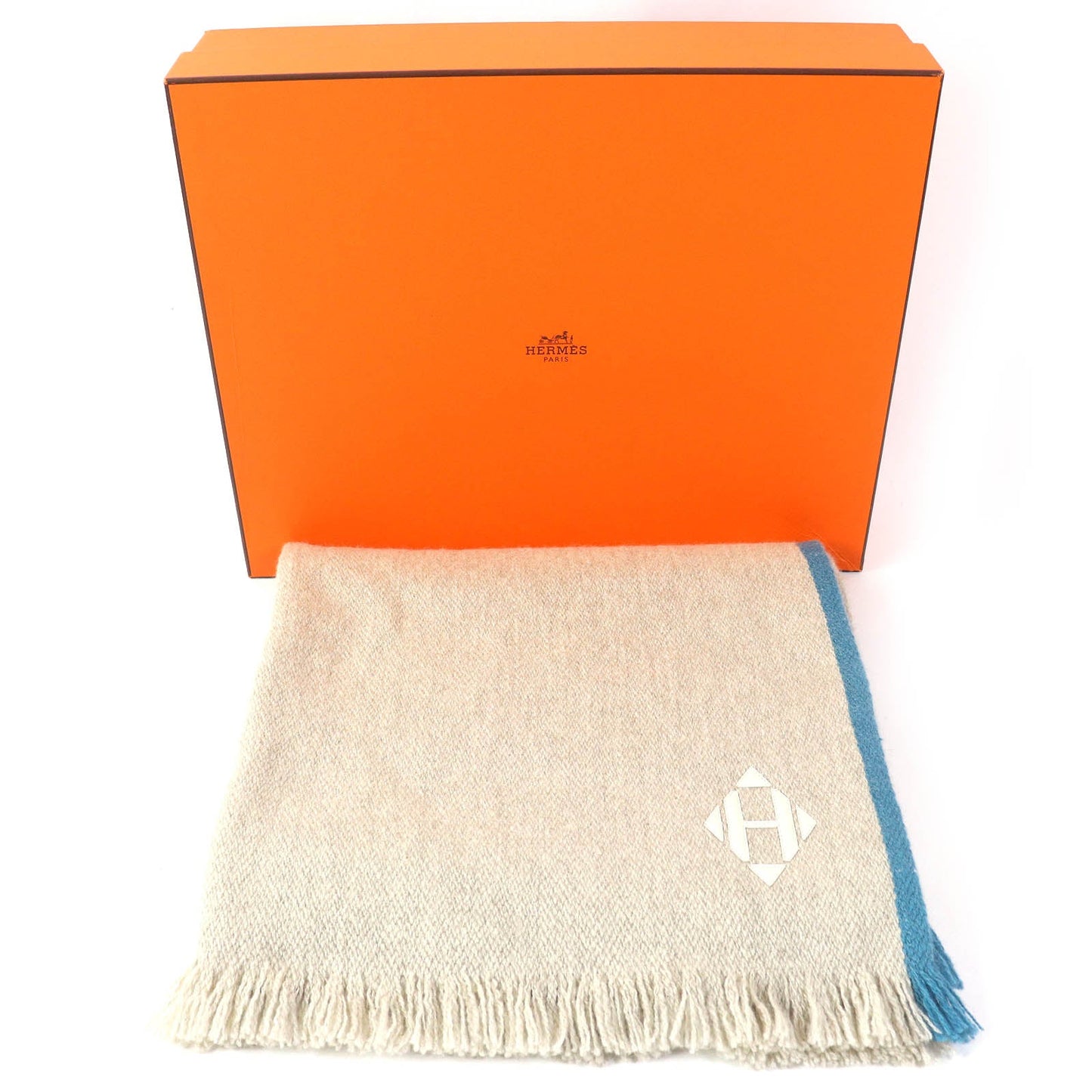 HERMES shawl yak Beige blue