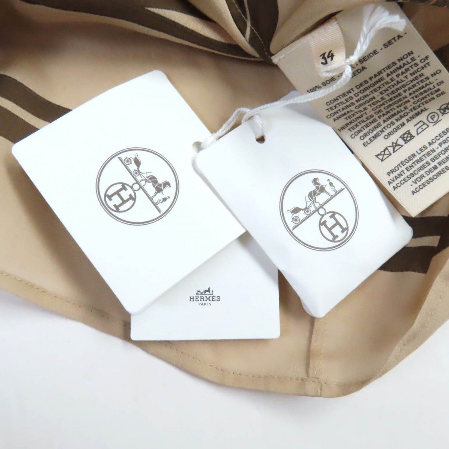 HERMES Long sleeve shirt silk Beige brown 34