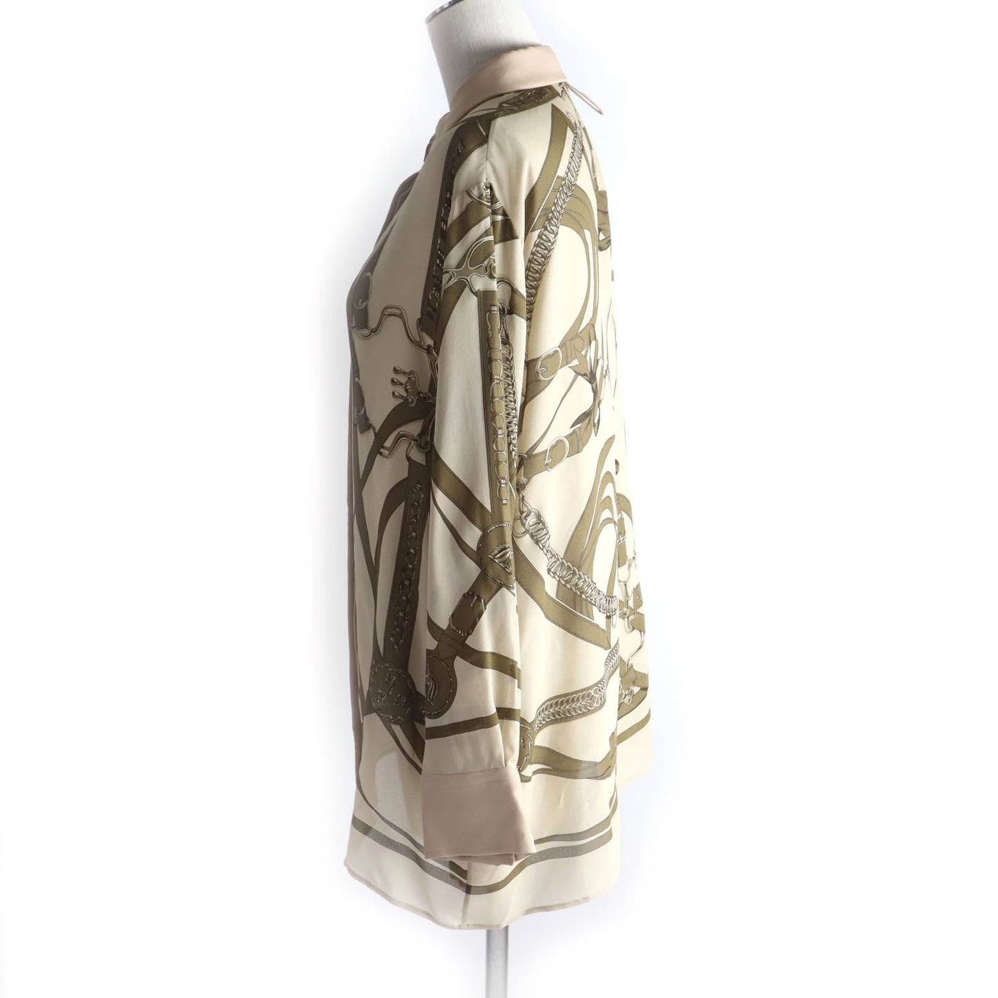HERMES Long sleeve shirt silk Beige brown 34