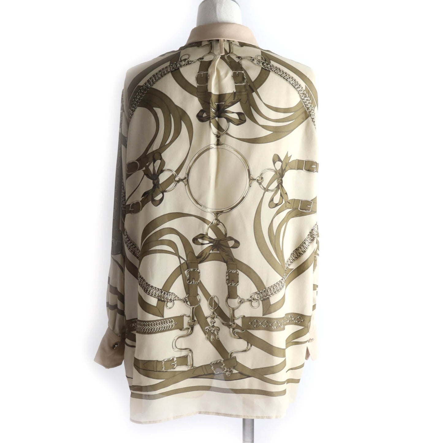 HERMES Long sleeve shirt silk Beige brown 34