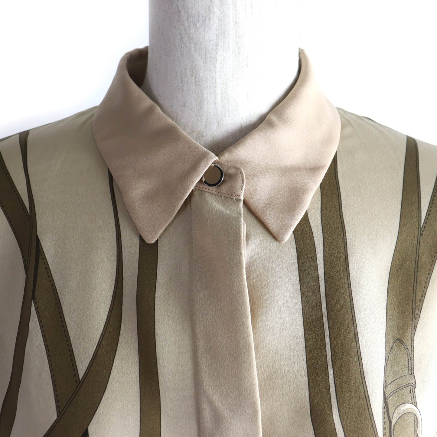 HERMES Long sleeve shirt silk Beige brown 34