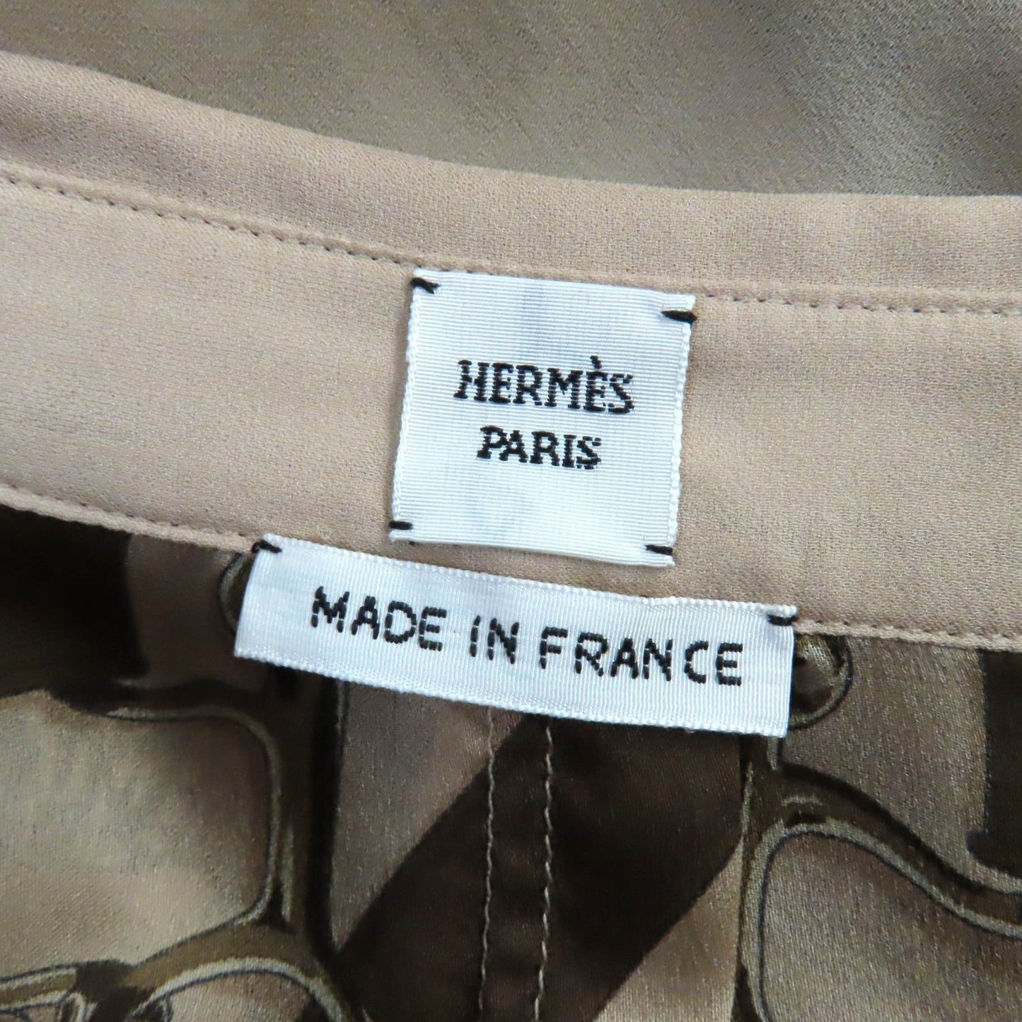 HERMES Long sleeve shirt silk Beige brown 34