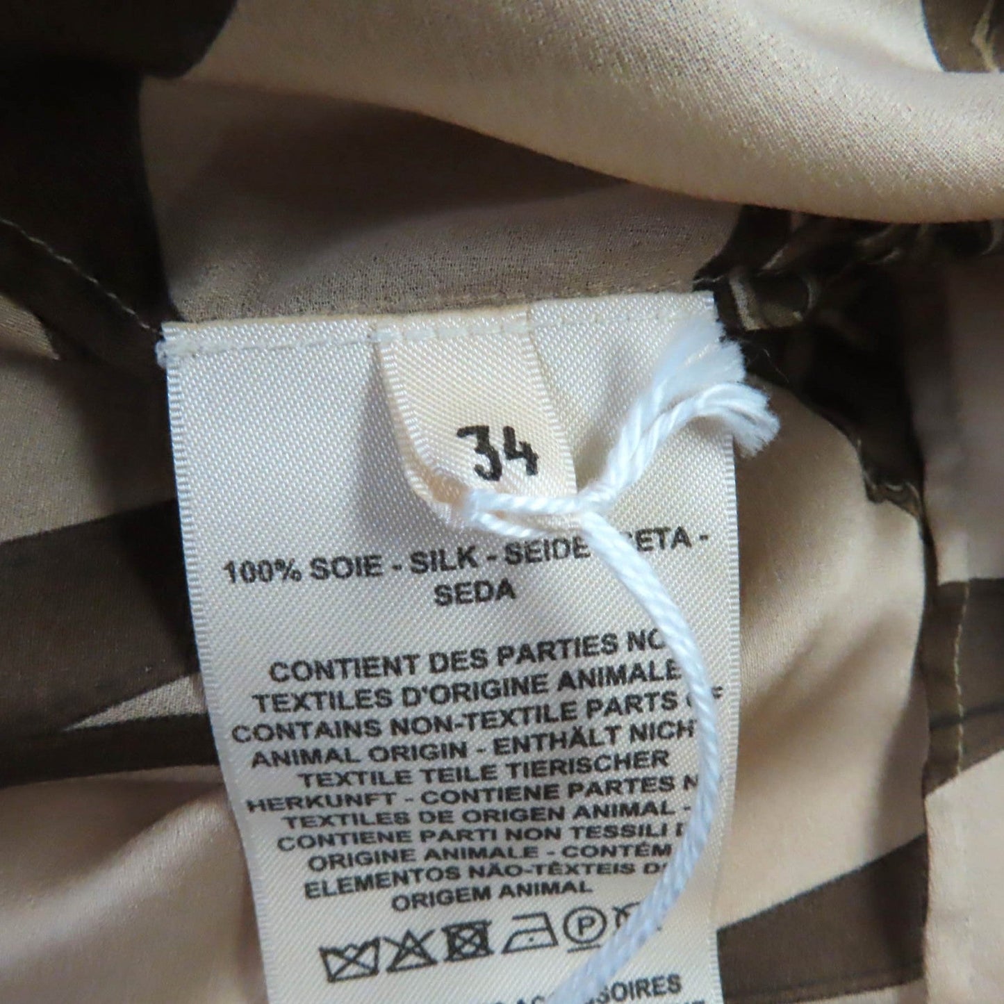 HERMES Long sleeve shirt silk Beige brown 34