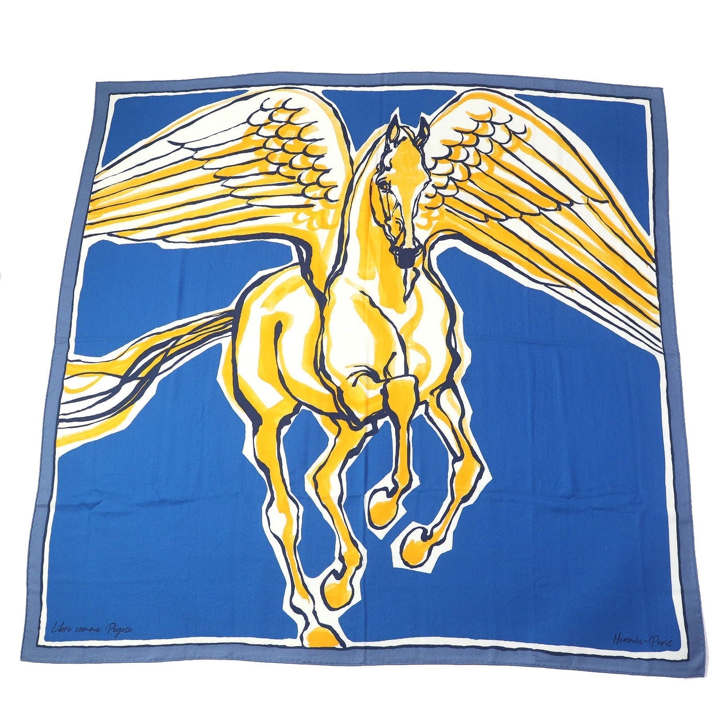 HERMES scarf cashmere blue Libre Comme Pegase