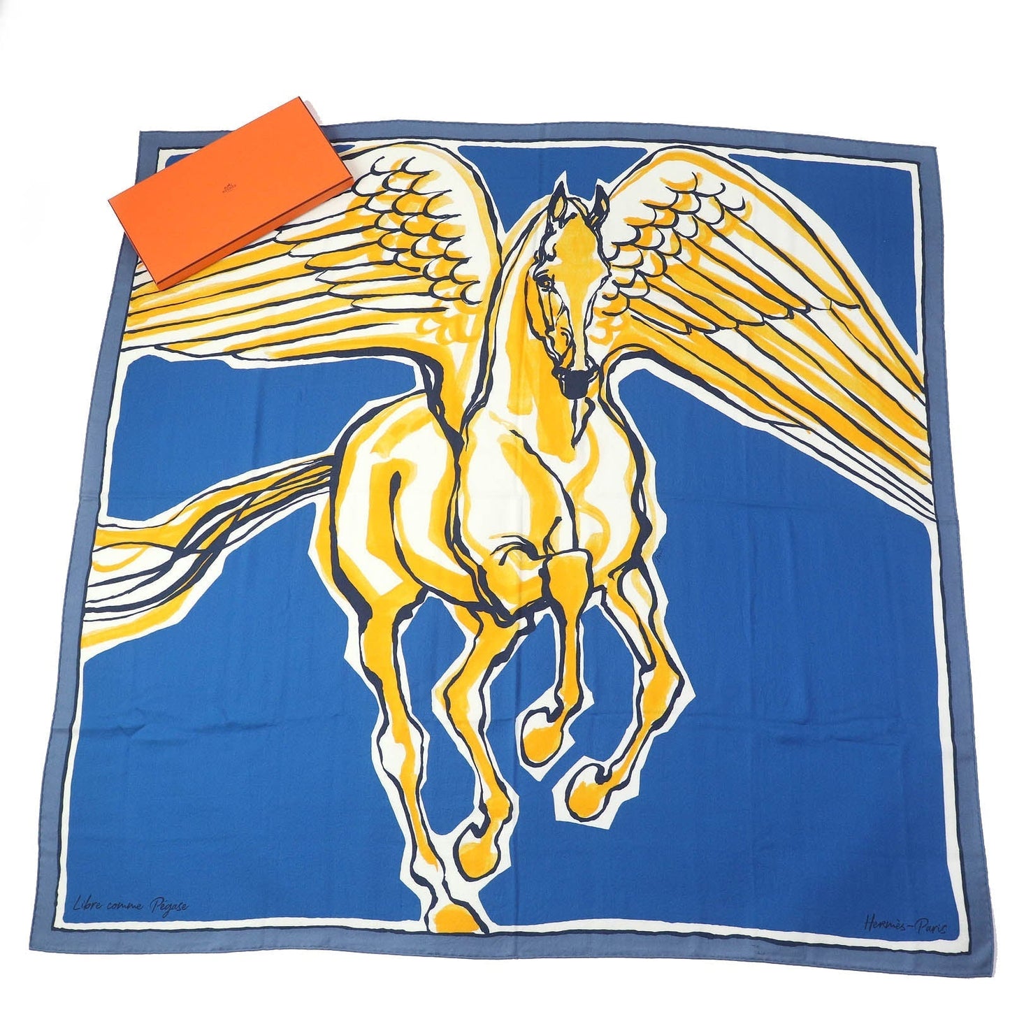 HERMES scarf cashmere blue Libre Comme Pegase