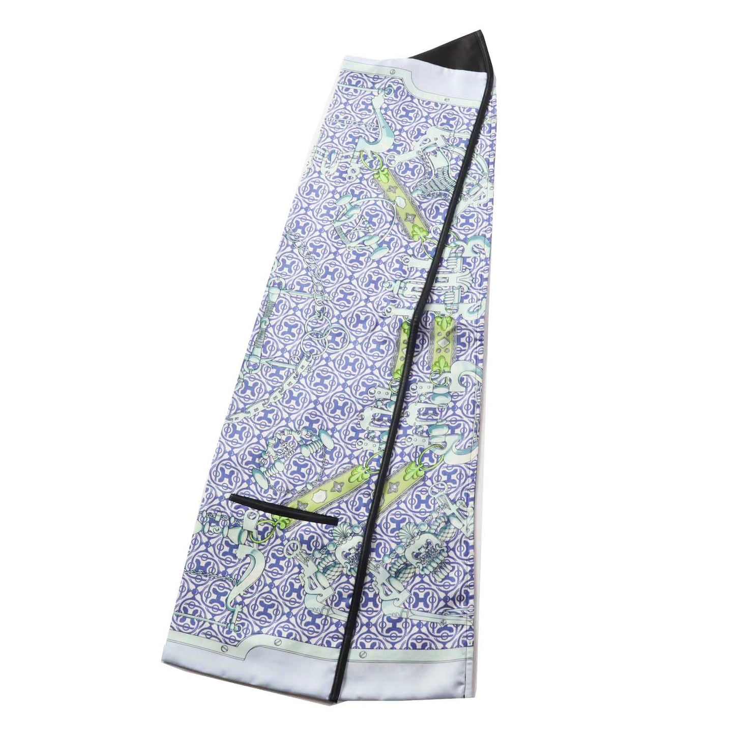 HERMES Stall Main: 100% silk, part: leather Blue type Mors et Gourmettes Bits and Chains Women Used