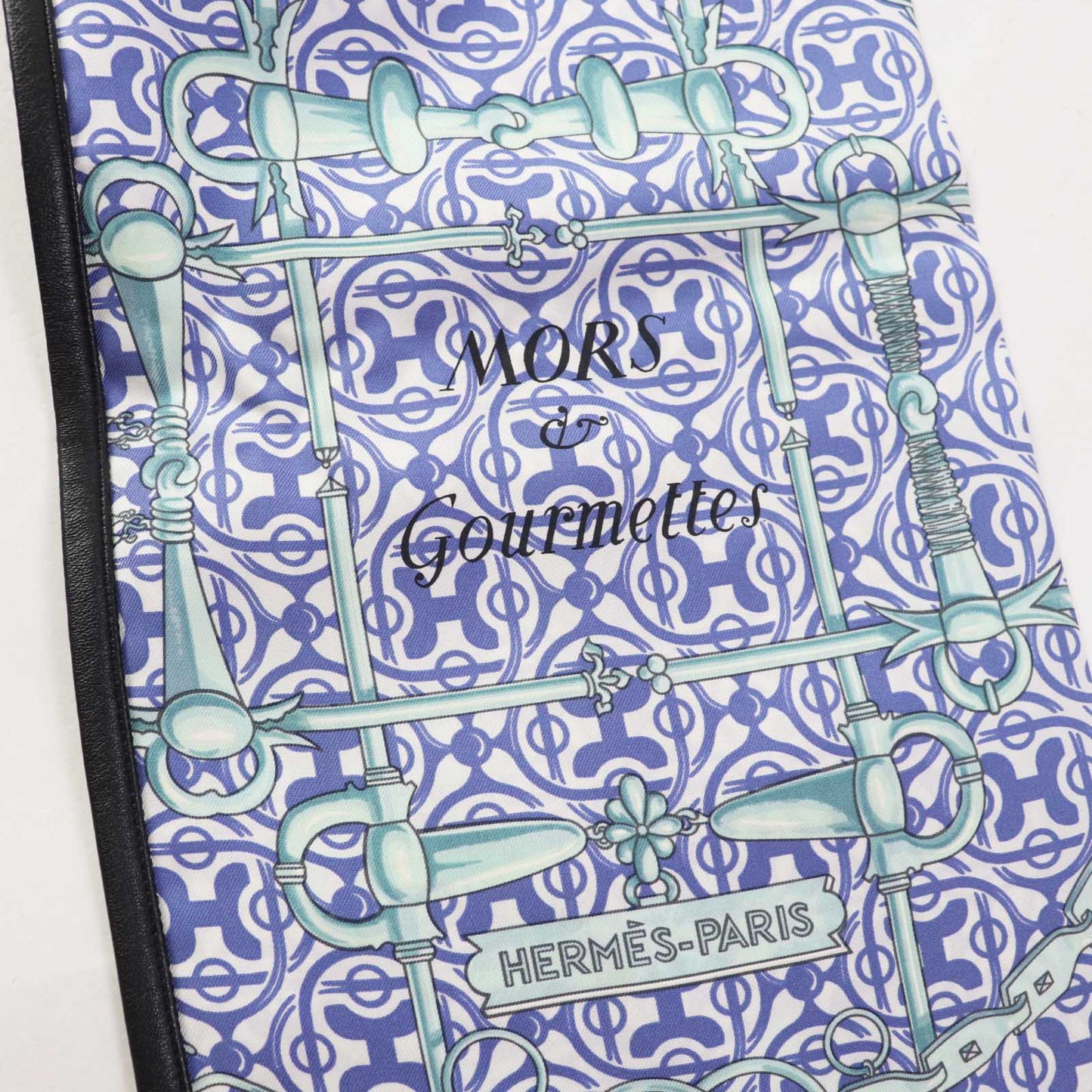 HERMES Stall Main: 100% silk, part: leather Blue type Mors et Gourmettes Bits and Chains Women Used