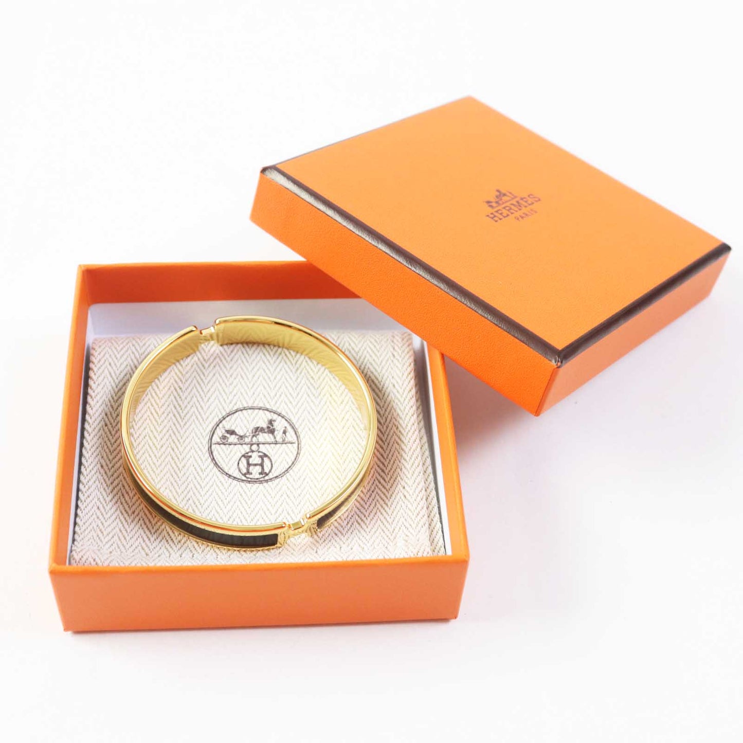 HERMES Bangle leather Black gold Olympe