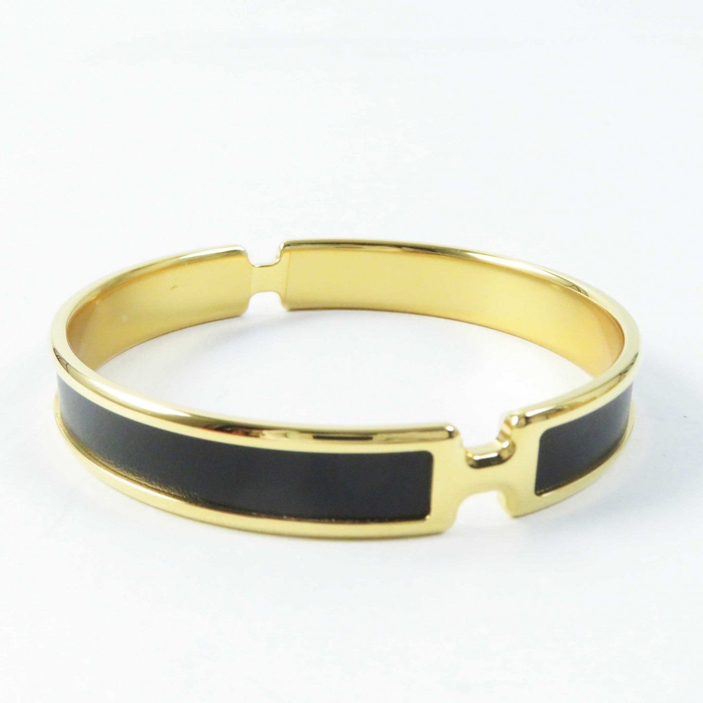 HERMES Bangle leather Black gold Olympe