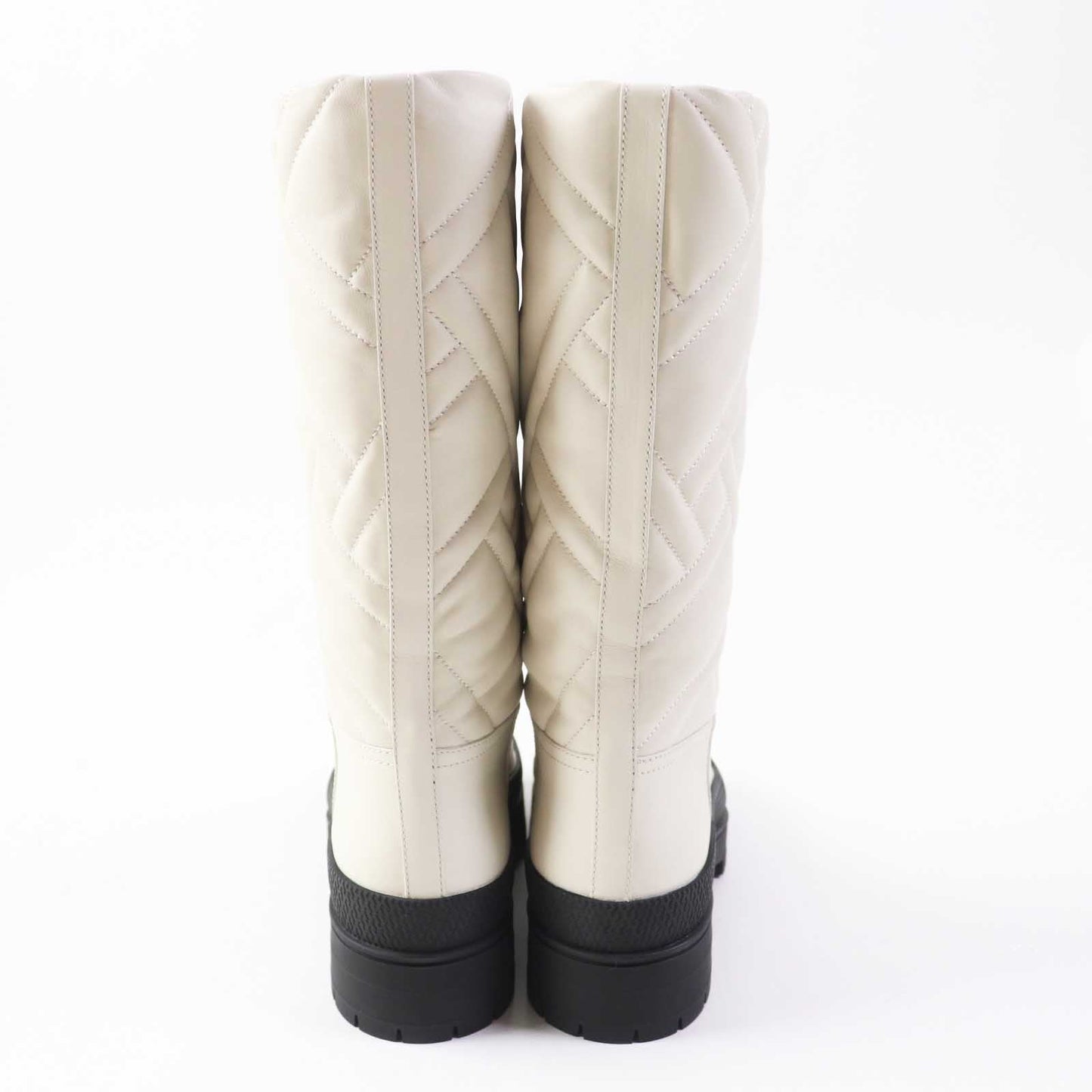 HERMES Knee-high boots Calfskin Rubber Light beige type Black FUJI Women 36 Used
