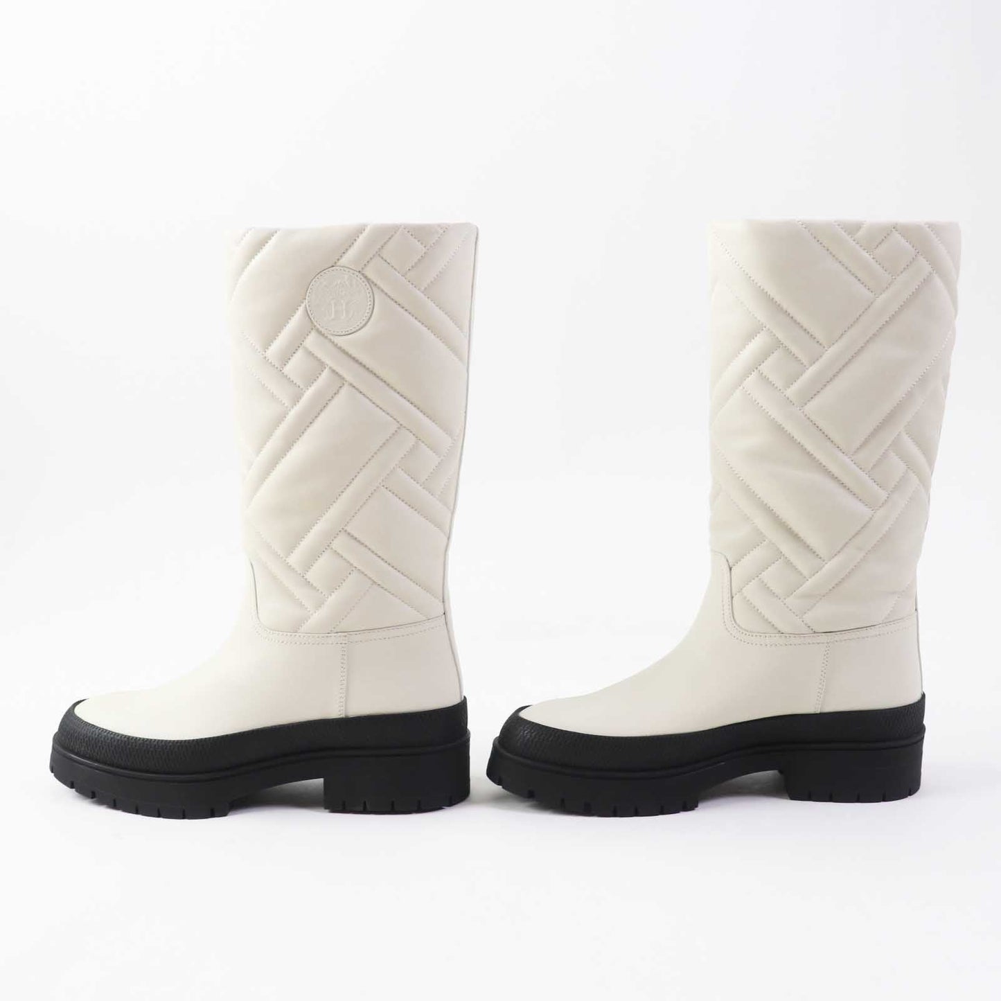 HERMES Knee-high boots Calfskin Rubber Light beige type Black FUJI Women 36 Used