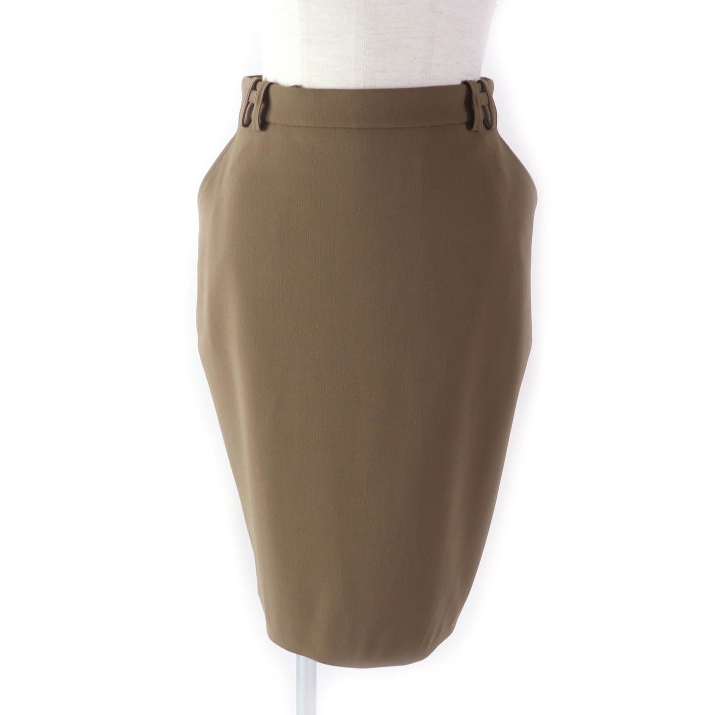 HERMES Tight Skirt wool Brown 34