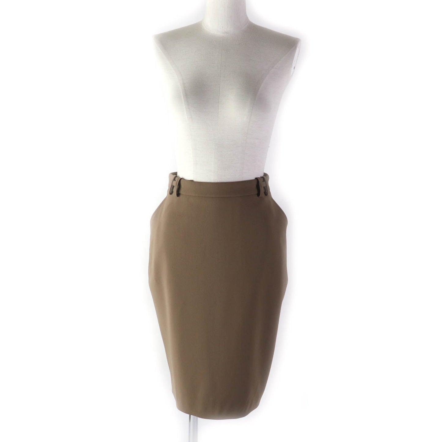 HERMES Tight Skirt wool Brown 34
