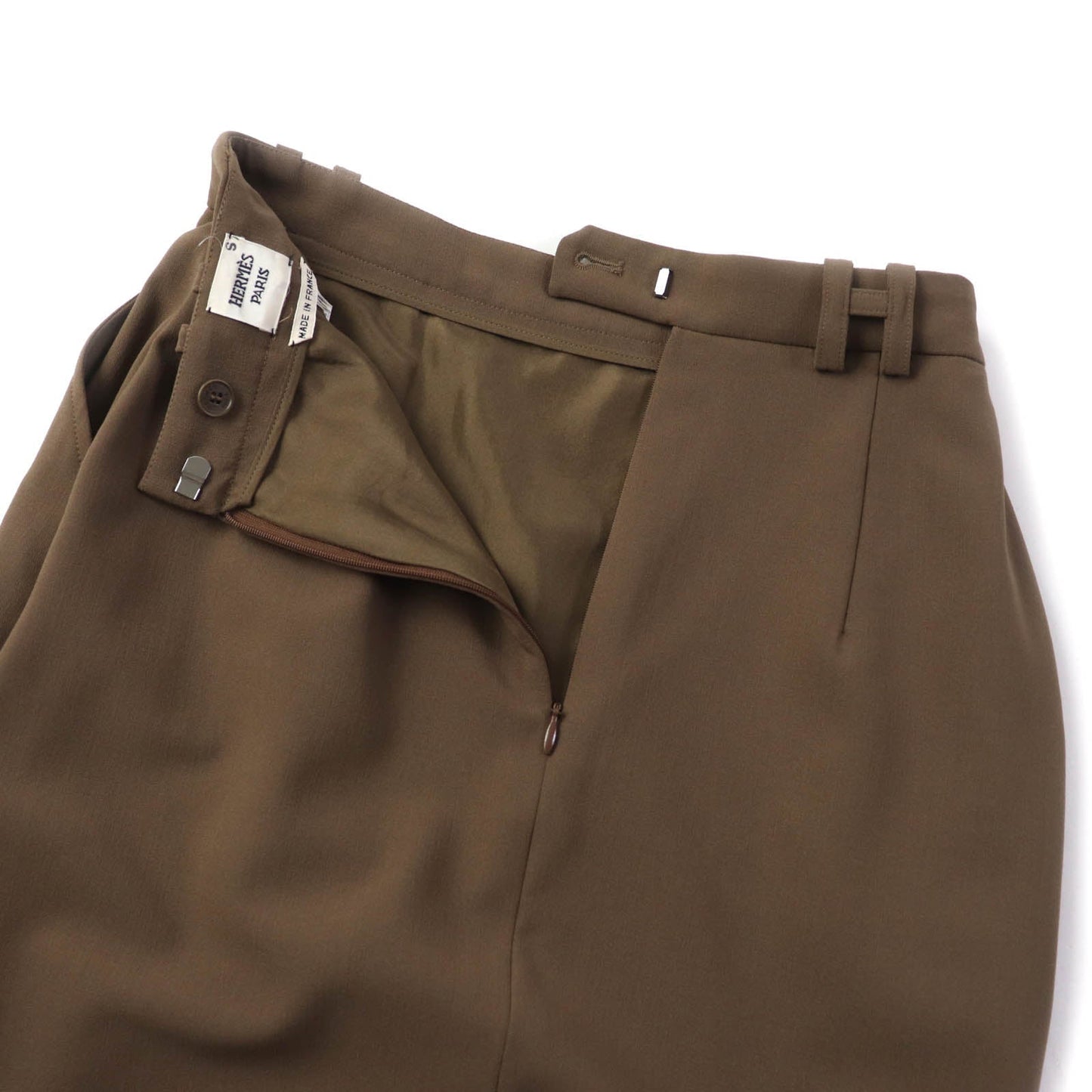 HERMES Tight Skirt wool Brown 34