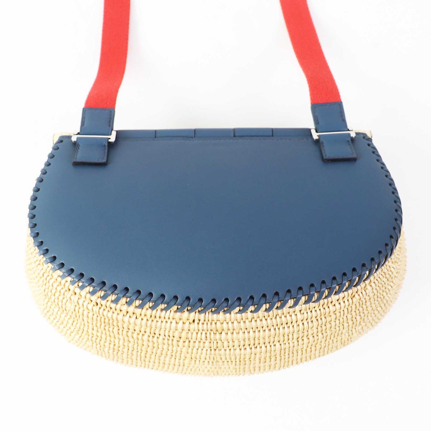 HERMES Shoulder Bag Swift Ocea Blue type Natural fishing basket