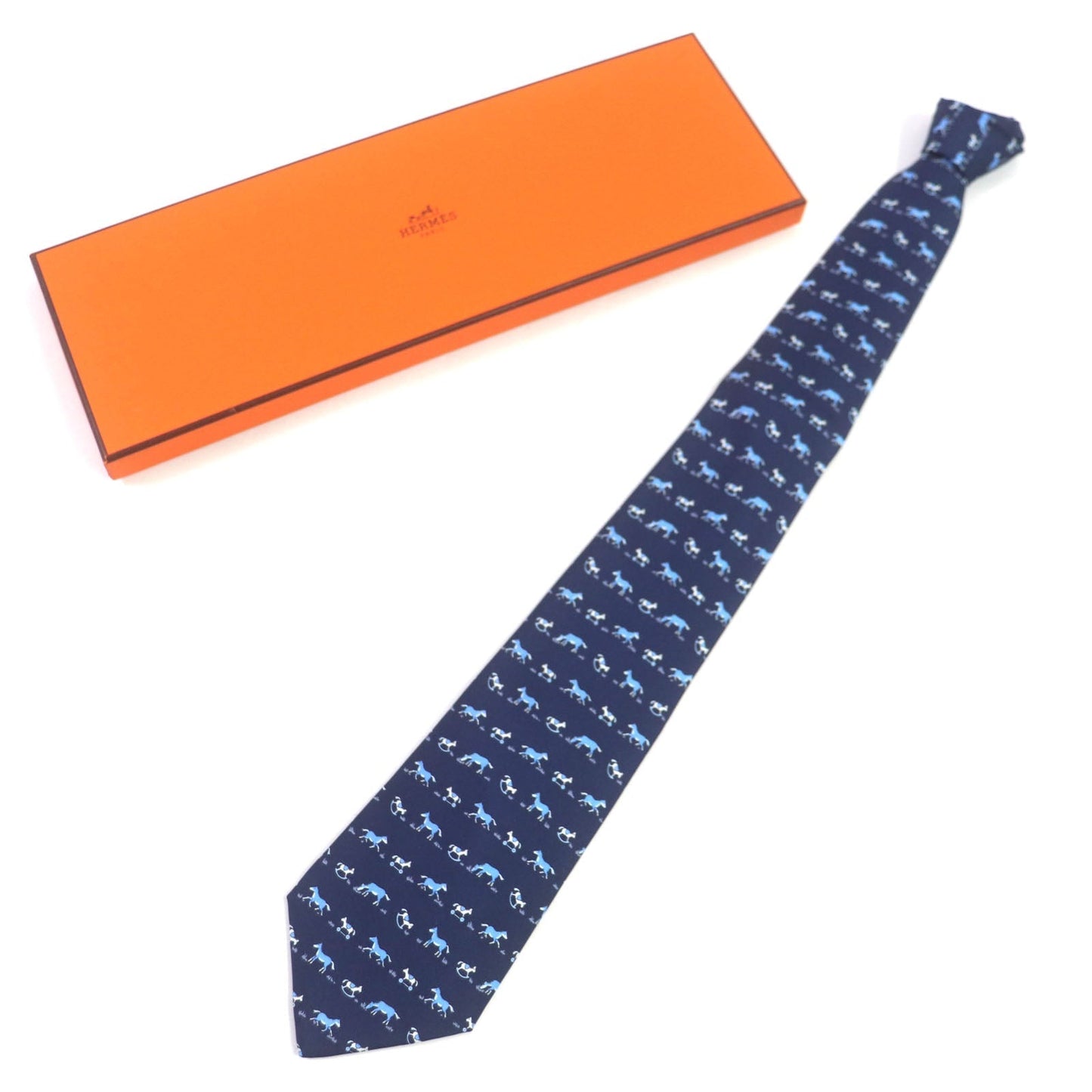 HERMES tie silk Navy