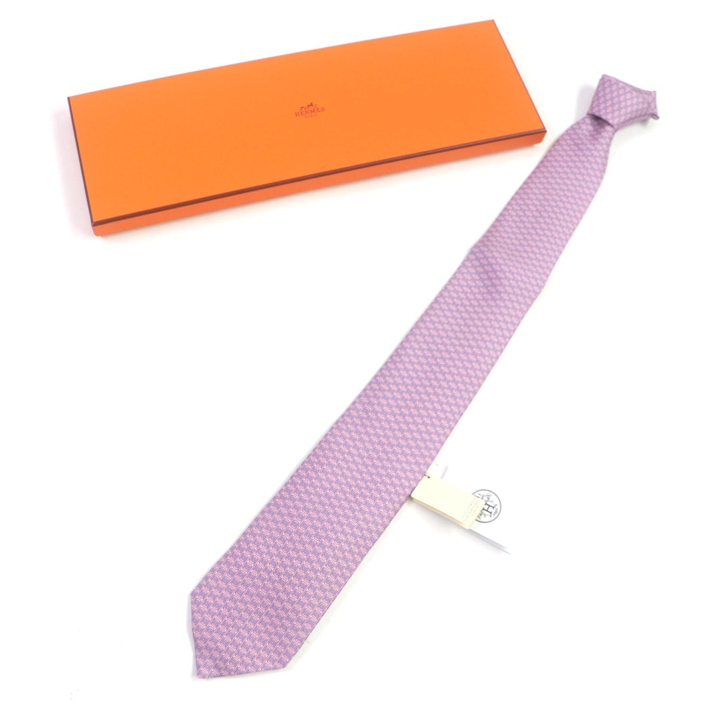 HERMES tie 606134 silk Pink light blue