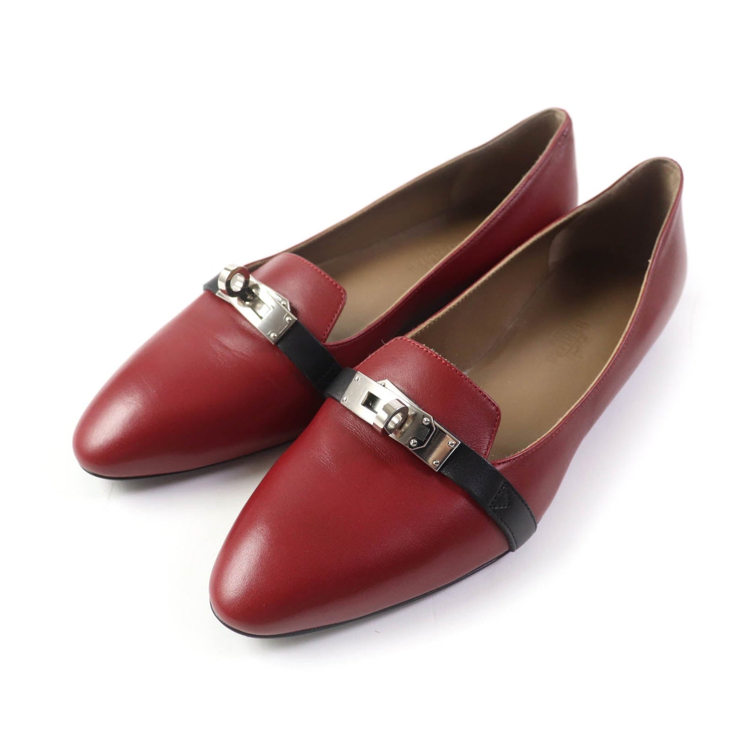 HERMES pumps leather Bordeaux Black 36