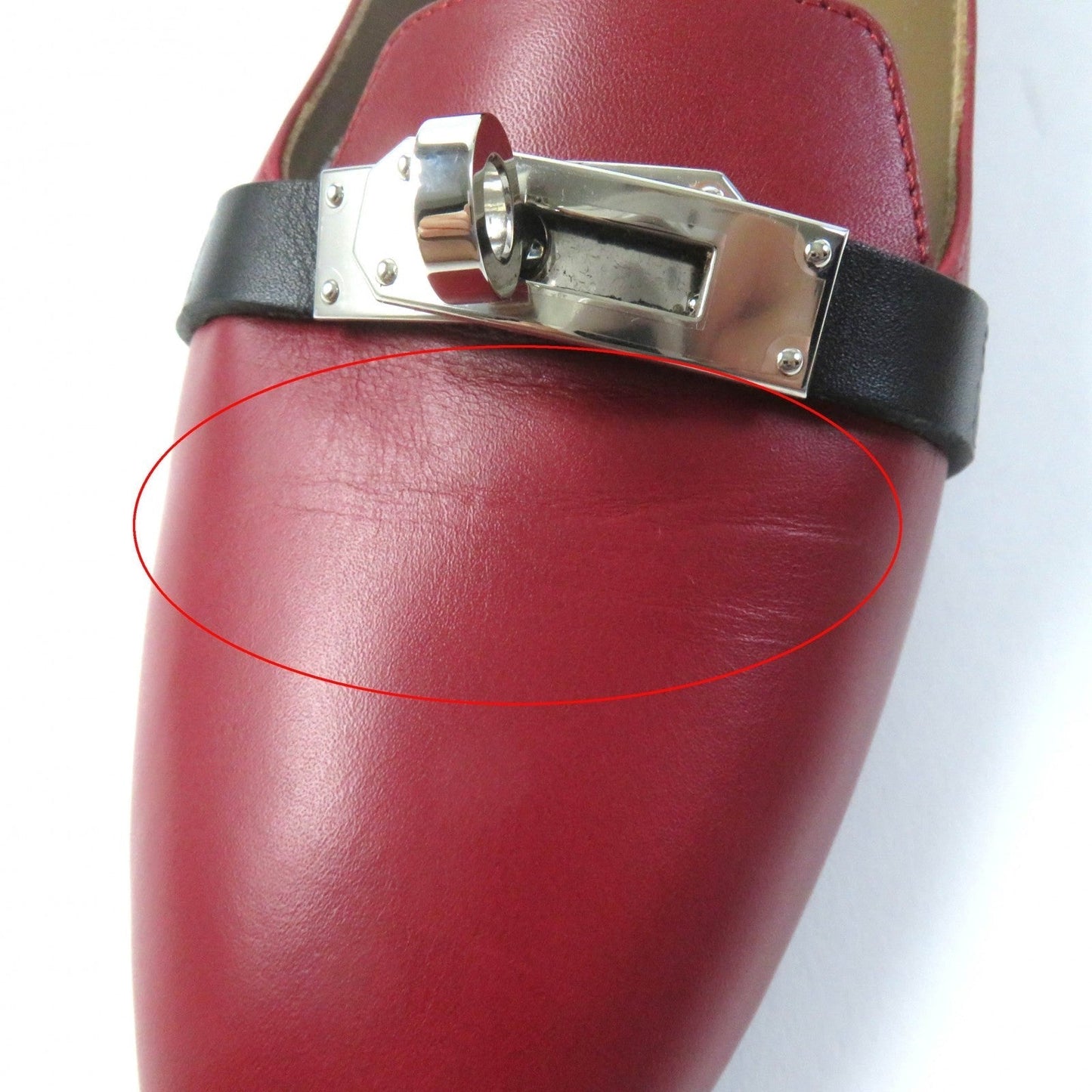 HERMES pumps leather Bordeaux Black 36