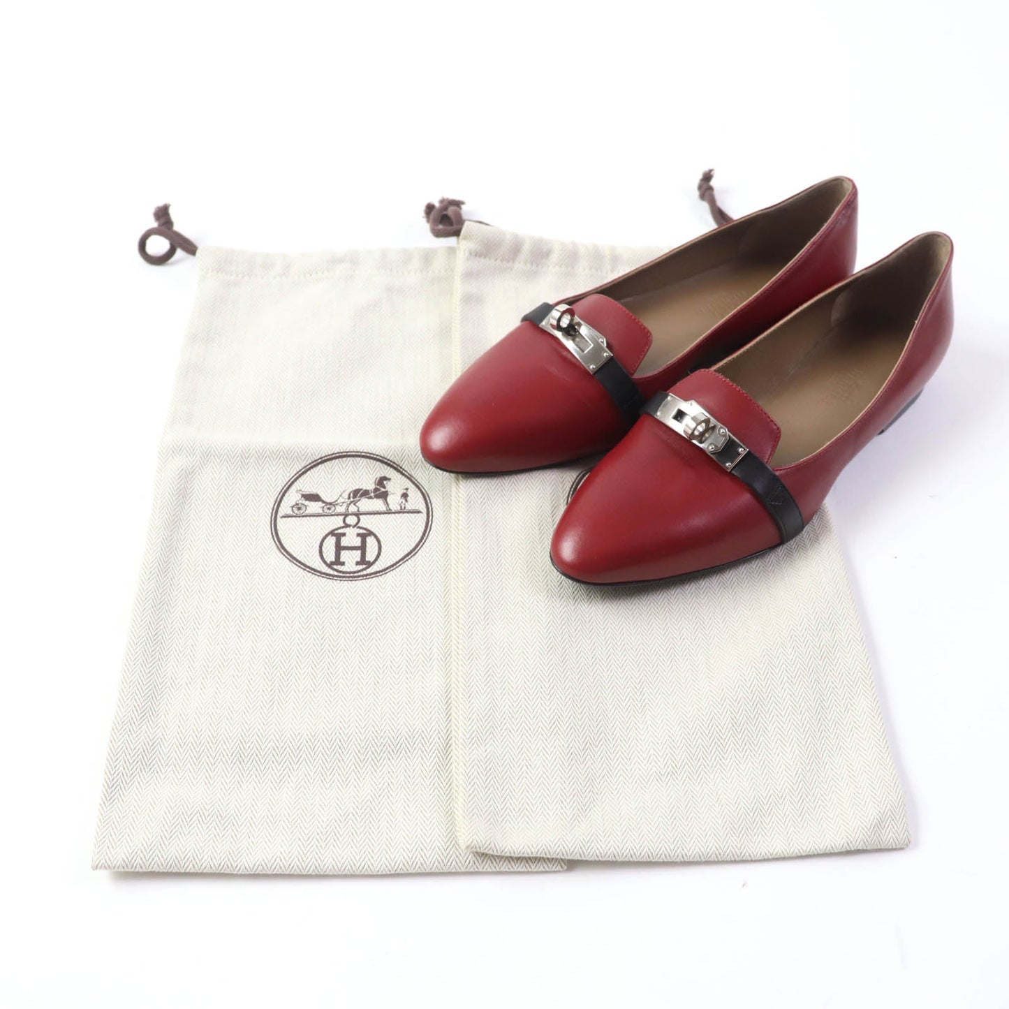 HERMES pumps leather Bordeaux Black 36