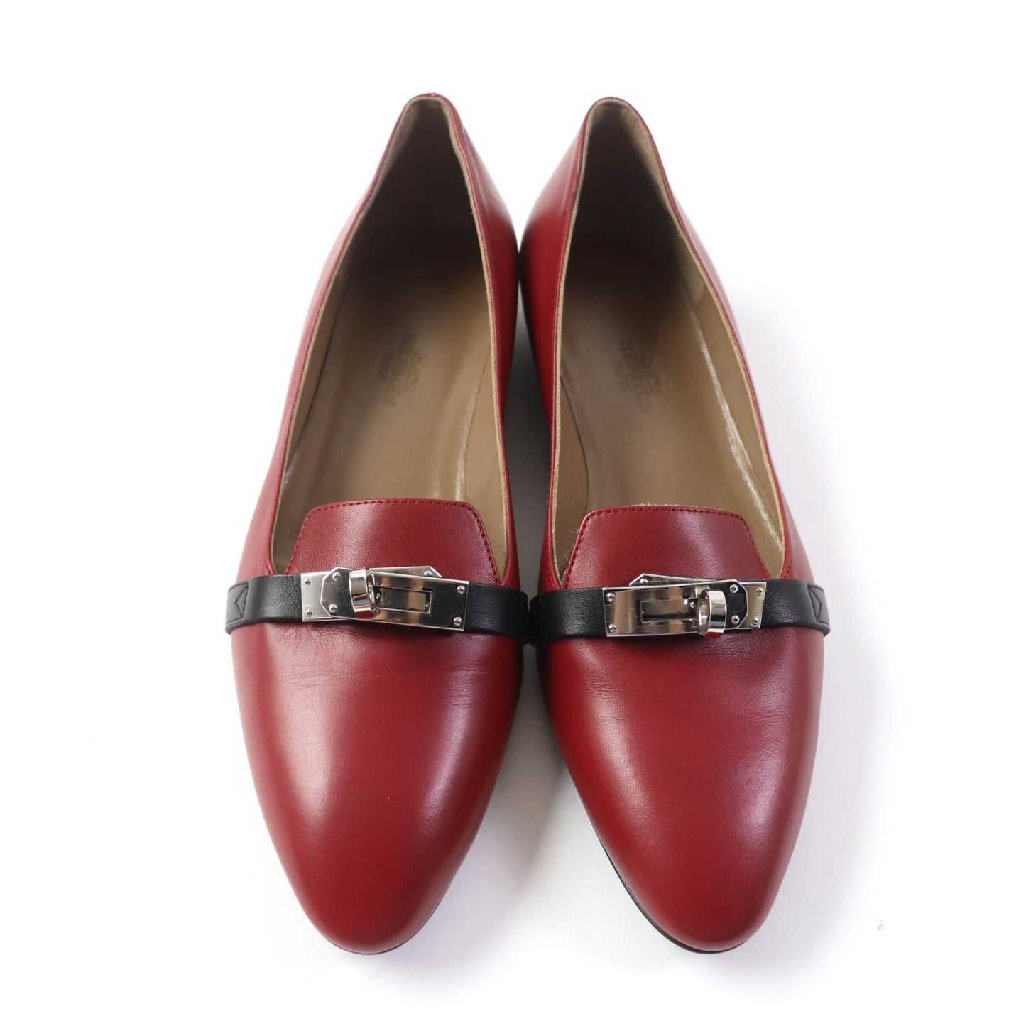 HERMES pumps leather Bordeaux Black 36