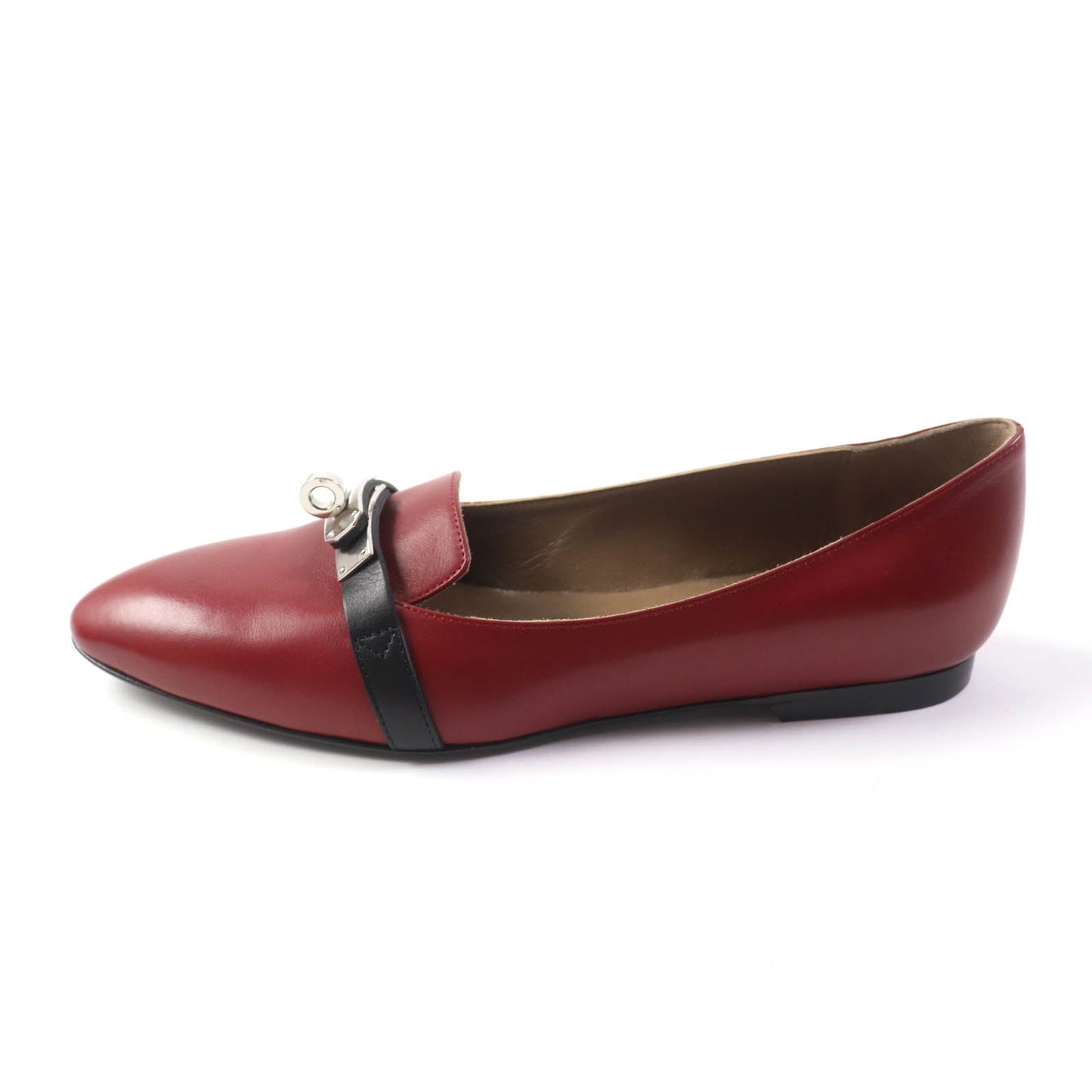 HERMES pumps leather Bordeaux Black 36