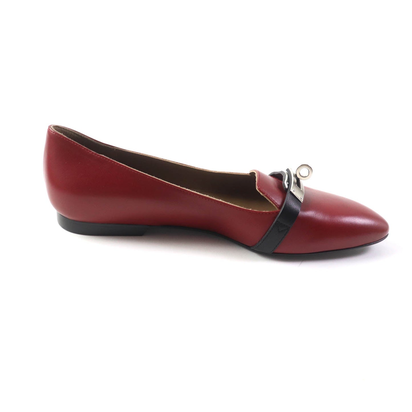 HERMES pumps leather Bordeaux Black 36