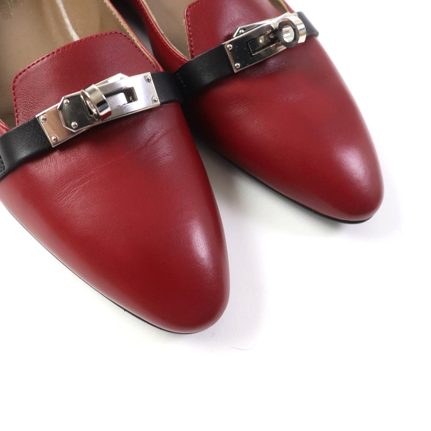 HERMES pumps leather Bordeaux Black 36