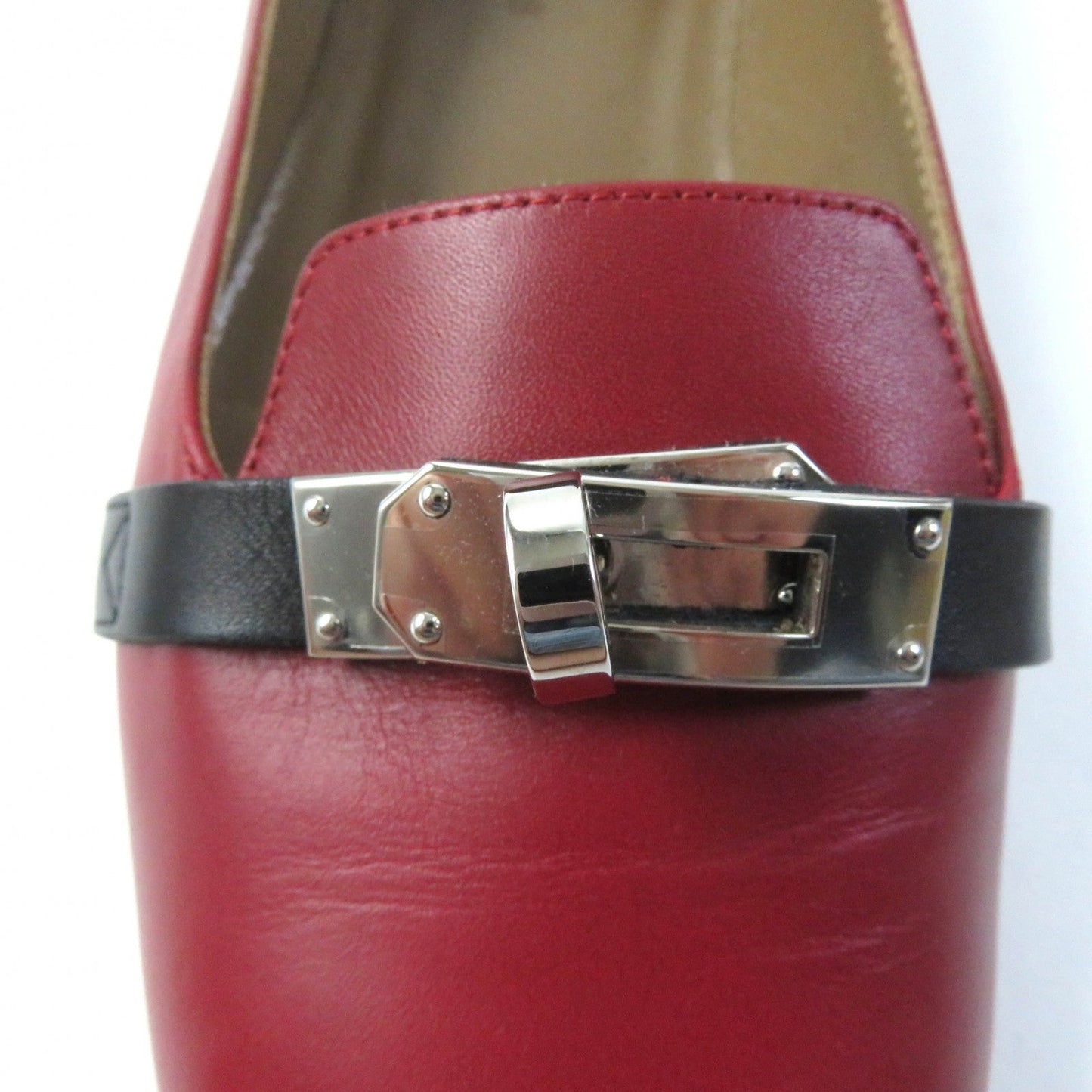 HERMES pumps leather Bordeaux Black 36