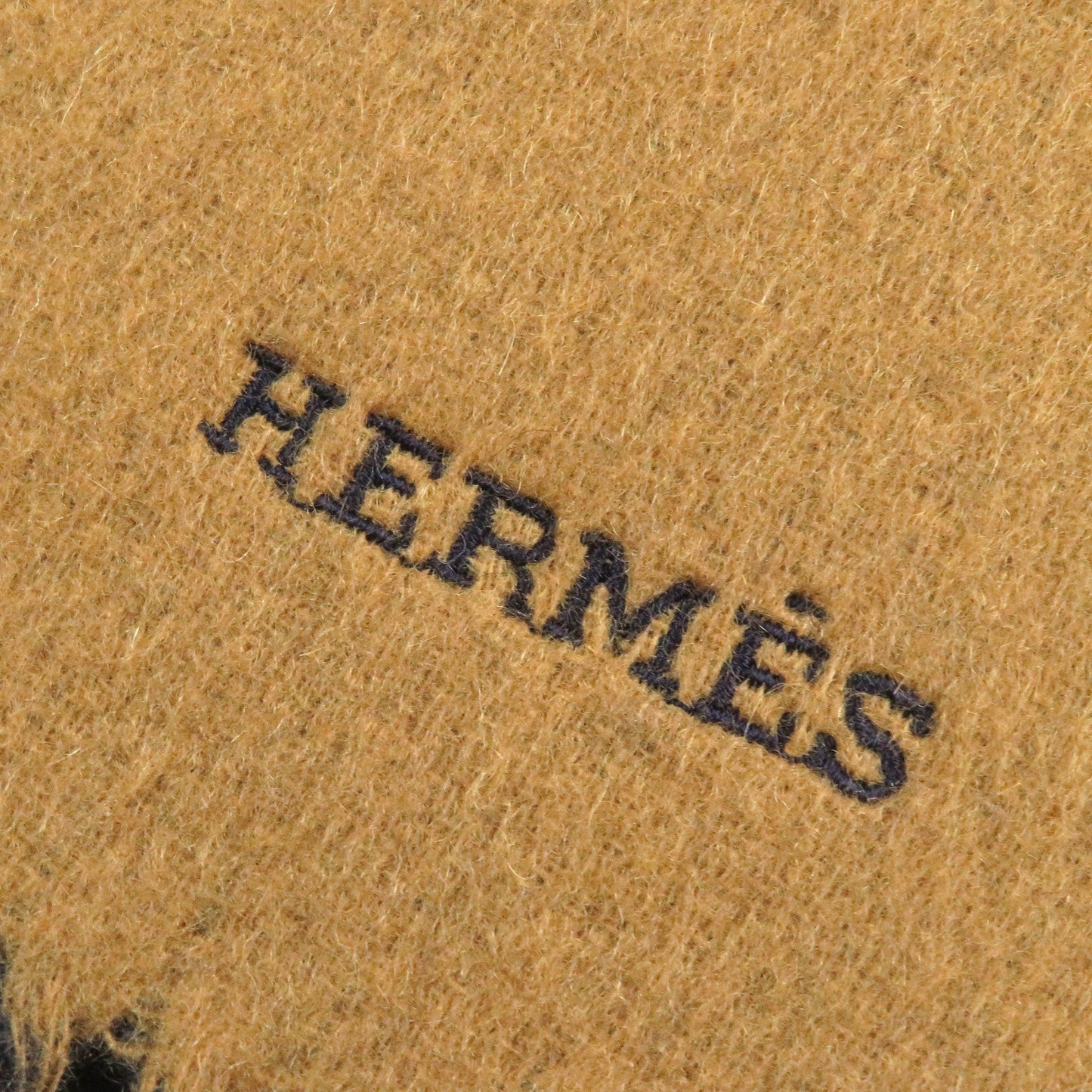 HERMES Scarf Main: 100% cashmere Brown Dark Navy Recto Verso mens Used
