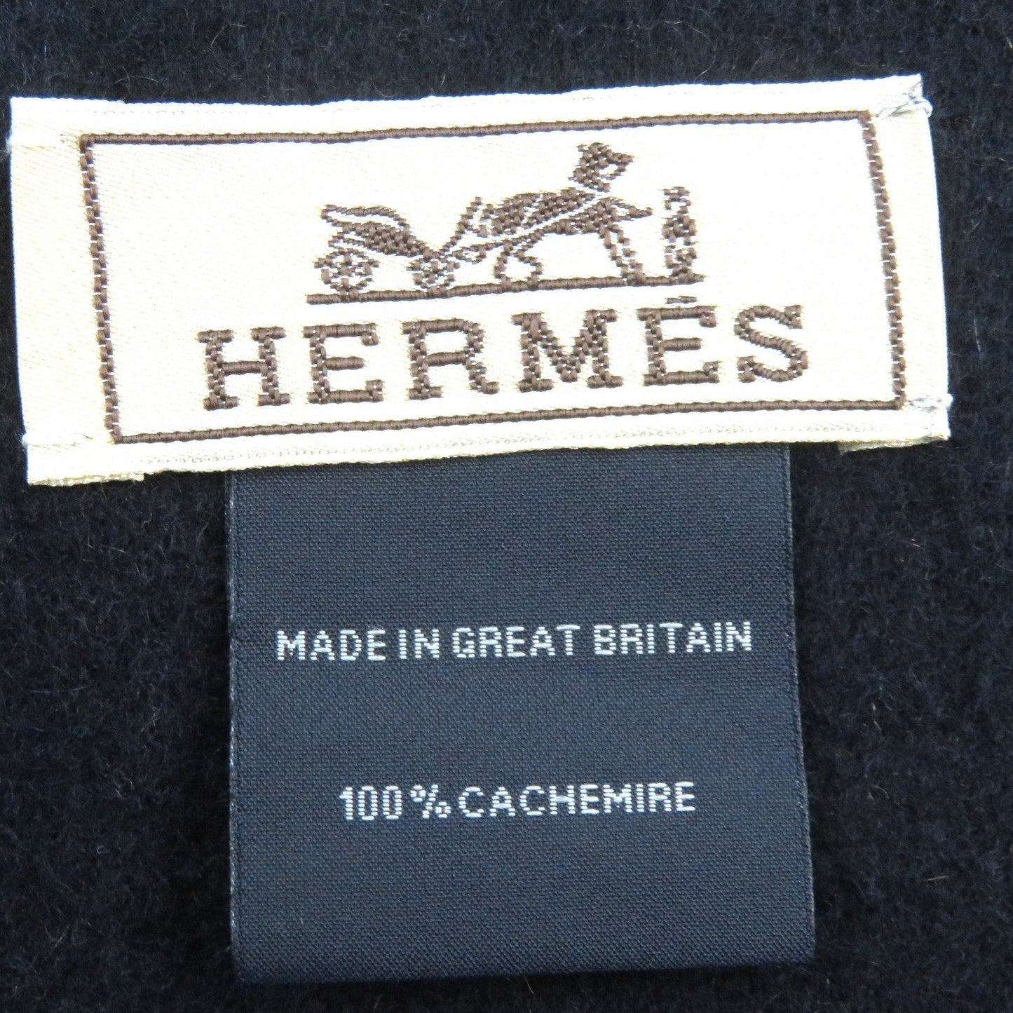 HERMES Scarf Main: 100% cashmere Brown Dark Navy Recto Verso mens Used