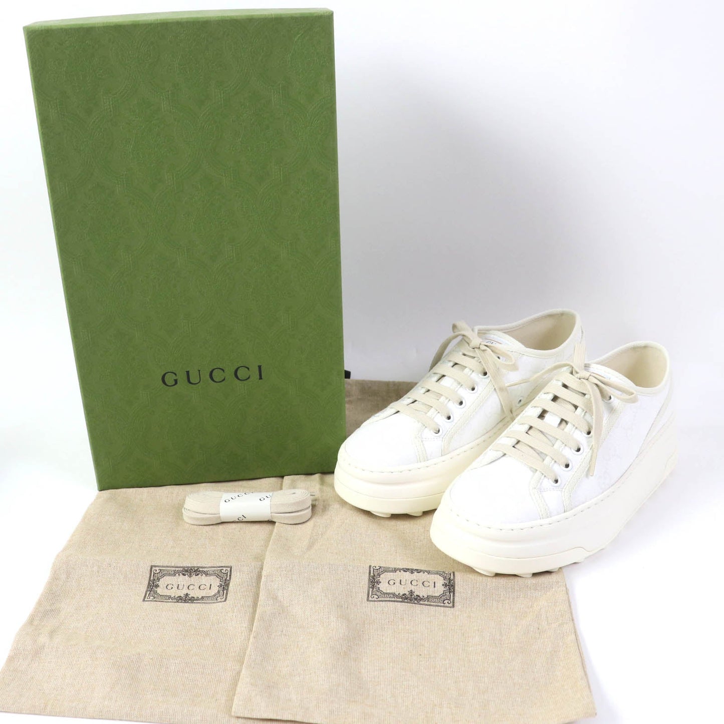 GUCCI Low cut sneakers 746767 GG canvas white TENNIS 1977 39.5