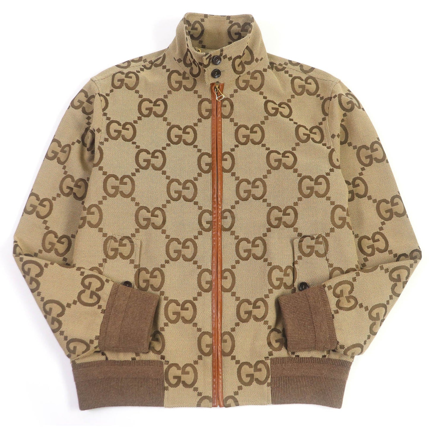 GUCCI Blouson Outer: 70% cotton, Outer: 30% polyester, Lining: 100% rayon, Part: 100% wool, Part: Lamb leather beige mens 44 Used