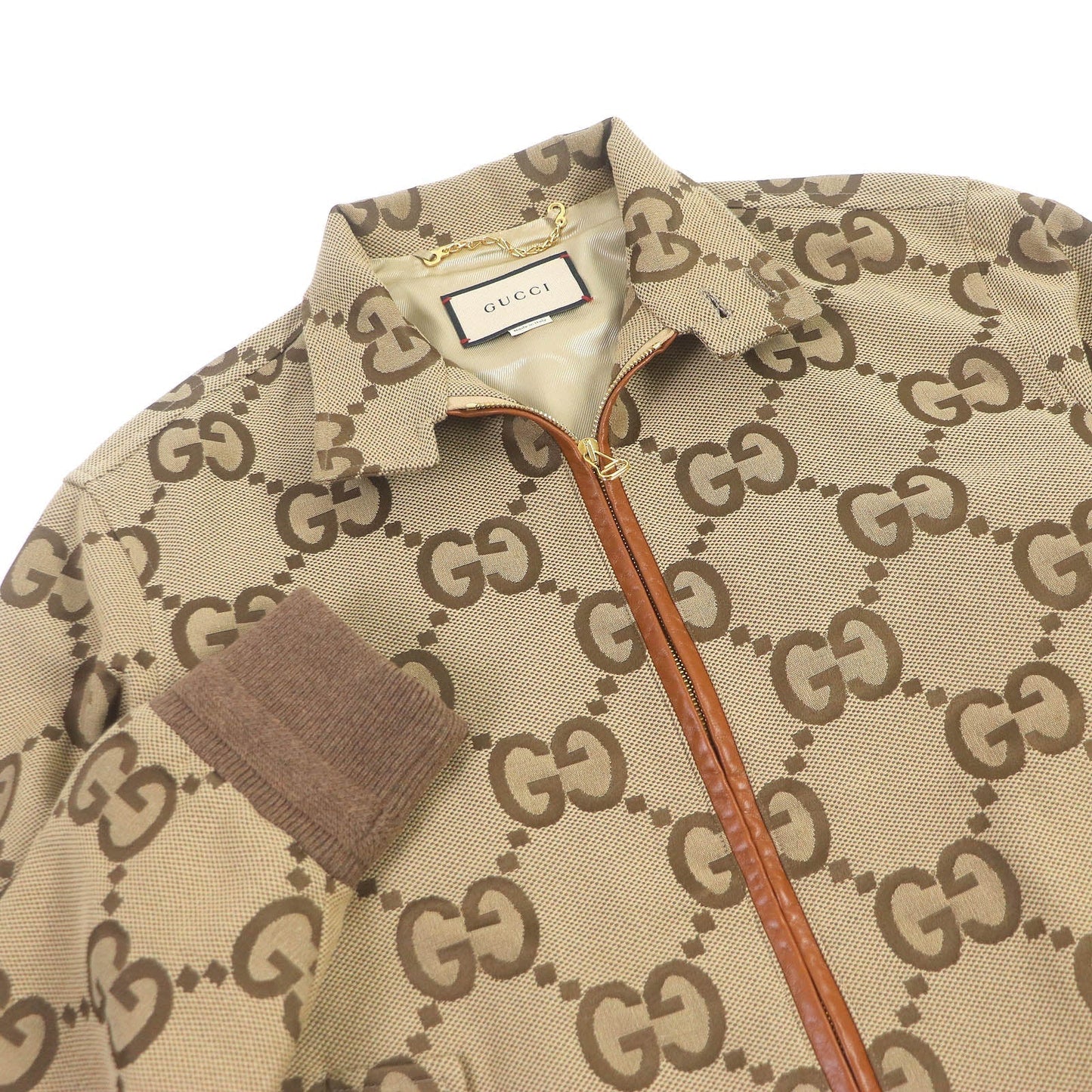GUCCI Blouson Outer: 70% cotton, Outer: 30% polyester, Lining: 100% rayon, Part: 100% wool, Part: Lamb leather beige mens 44 Used