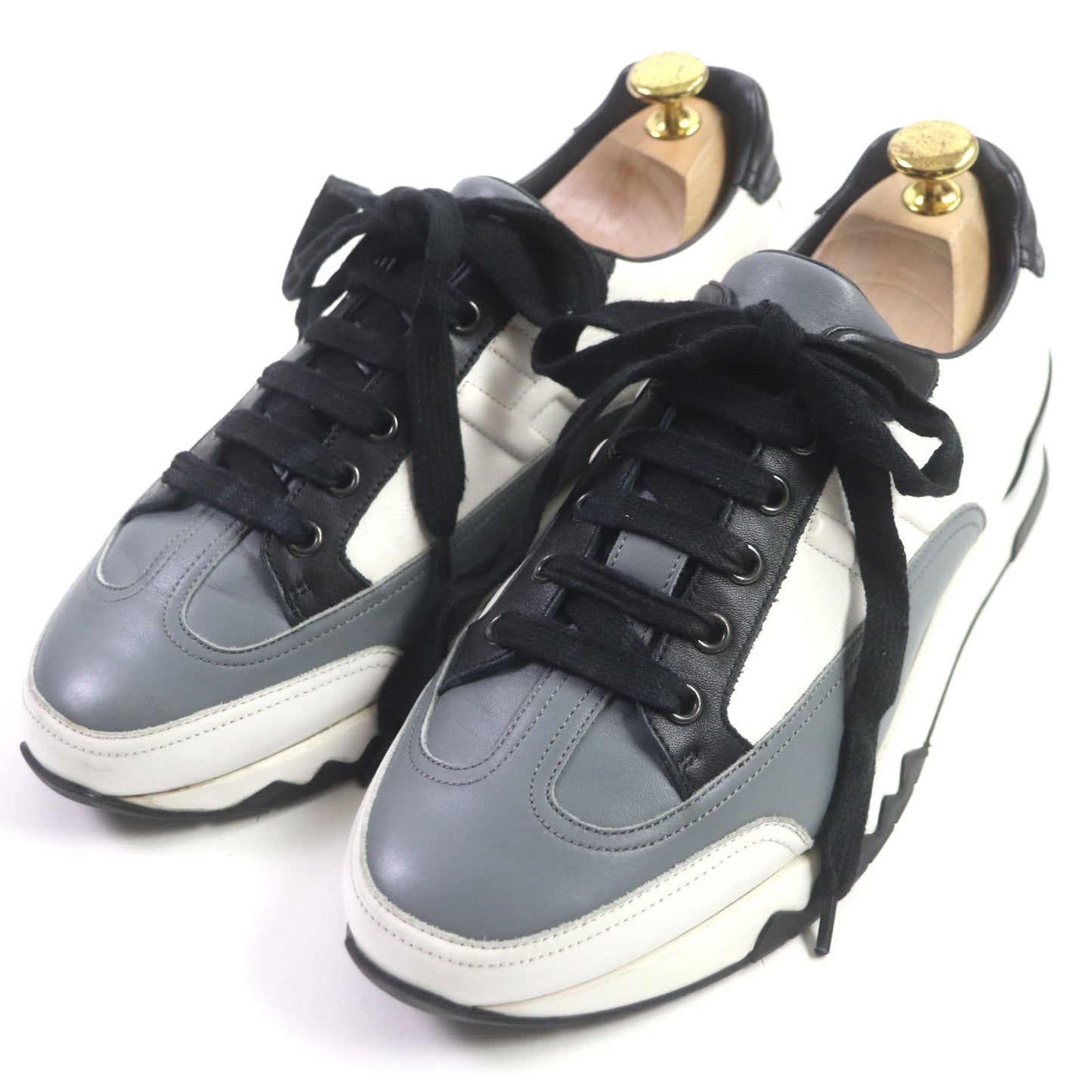 HERMES Low cut sneakers Main: Leather White black gray mens 40 Used