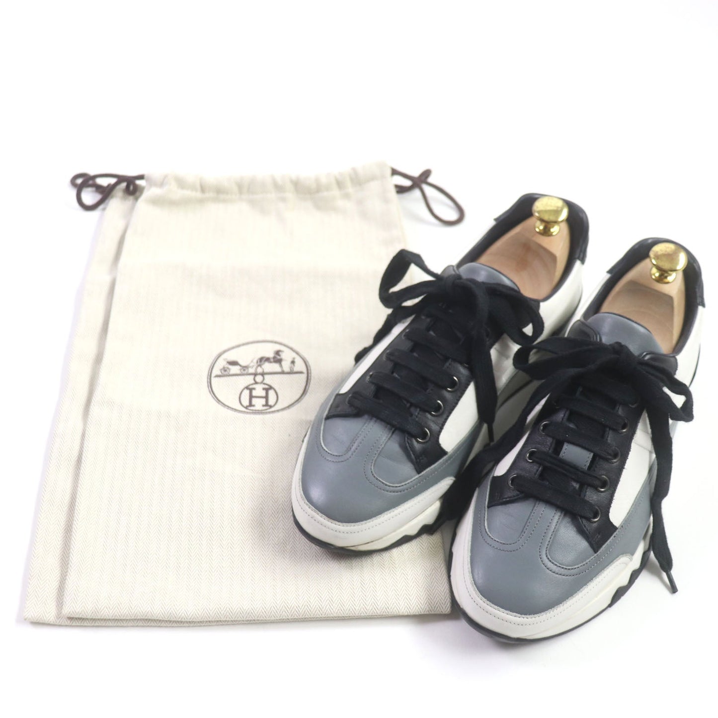 HERMES Low cut sneakers Main: Leather White black gray mens 40 Used