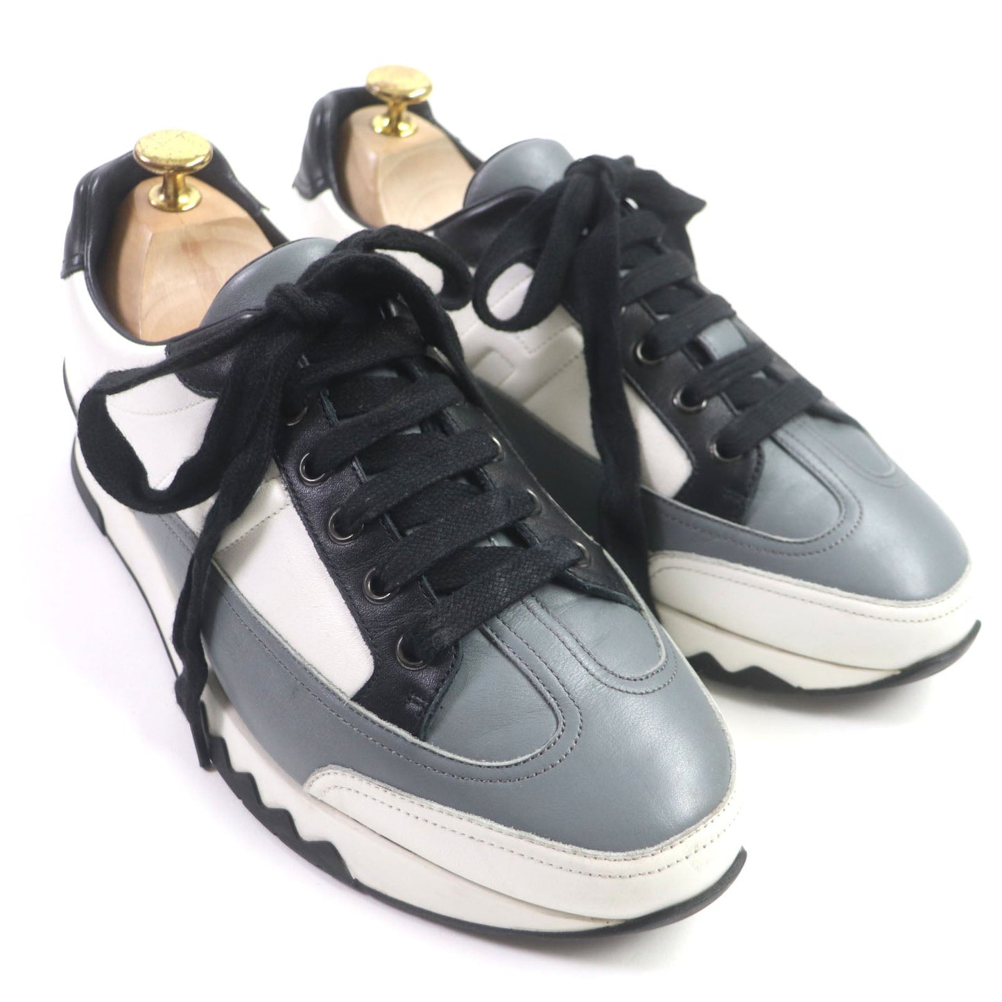 HERMES Low cut sneakers Main: Leather White black gray mens 40 Used