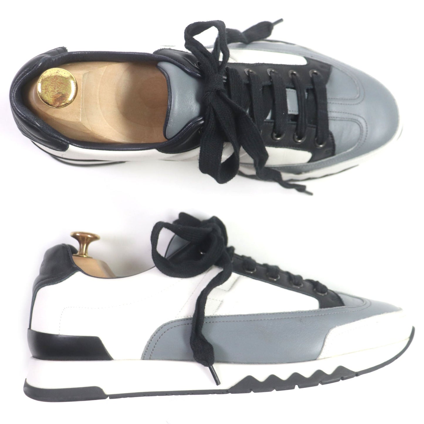 HERMES Low cut sneakers Main: Leather White black gray mens 40 Used