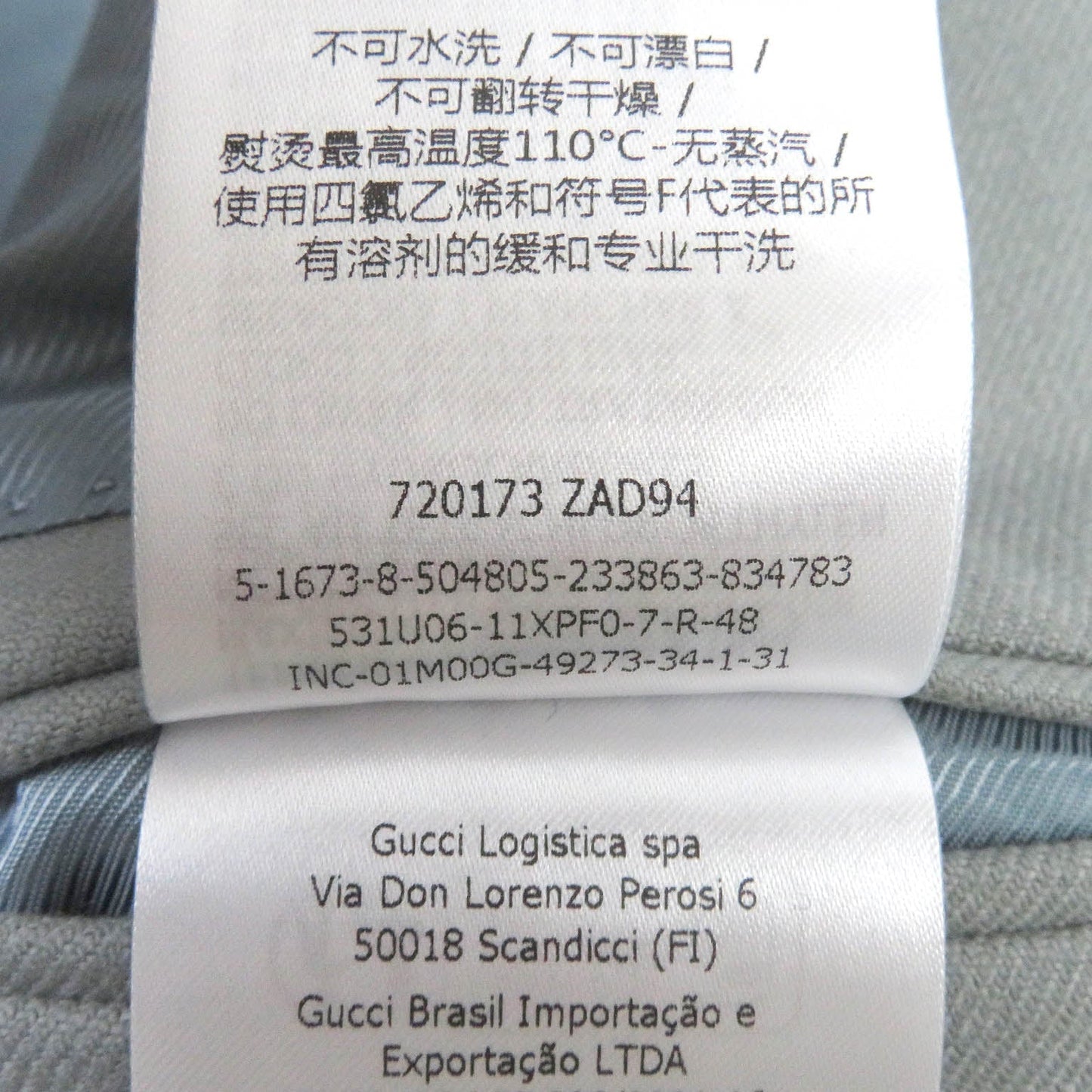 GUCCI tailored jacket 720173 Outer: 100% wool, Lining: 100% rayon, Part: 59% cotton, Part: 41% rayon gray mens 48 Used