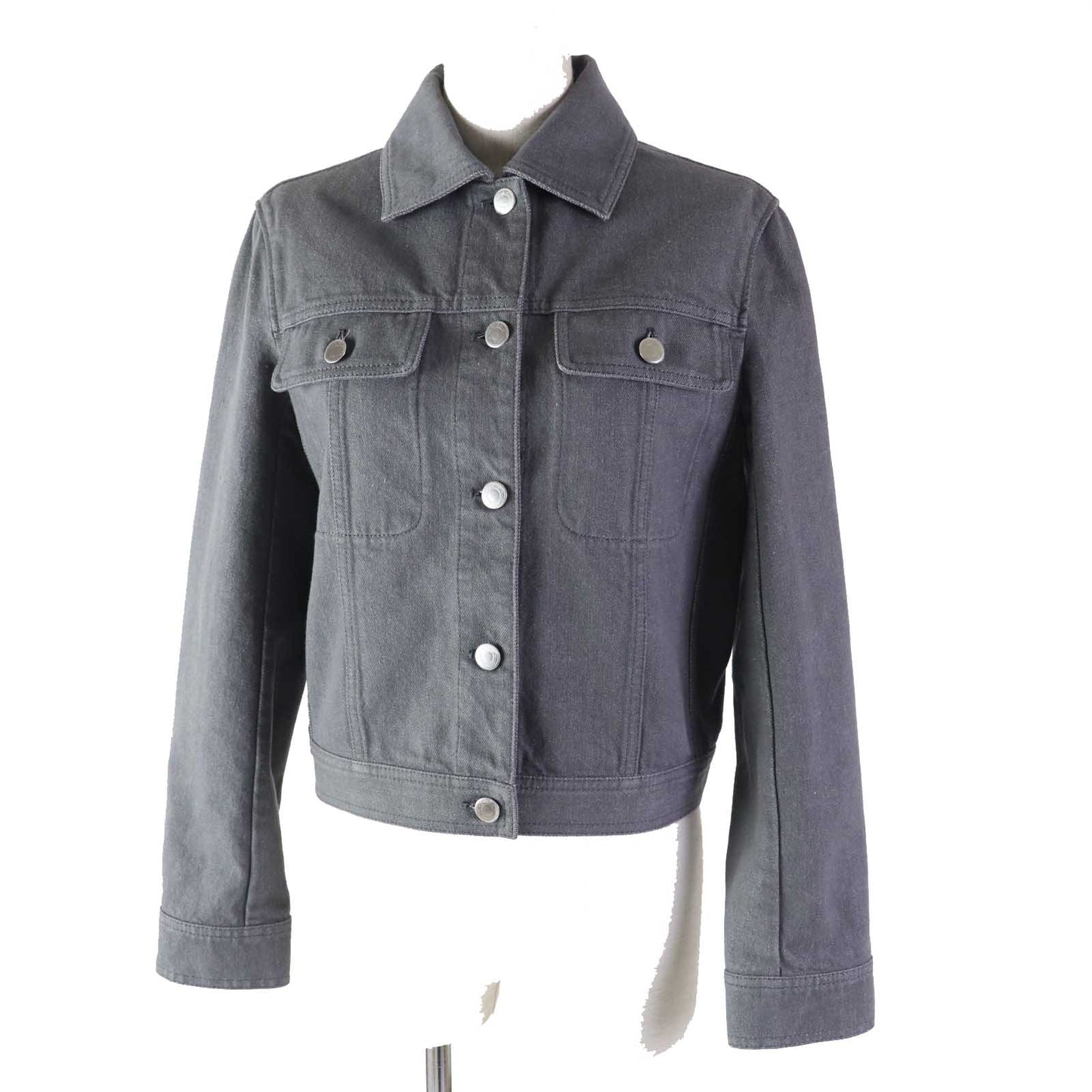 HERMES Denim Jacket 2H0256DT Outer: 100% cotton, Lining: 64% cotton, Lining: 33% rayon, Lining: 3% polyurethane, Part: cowhide gray Women 36 Used