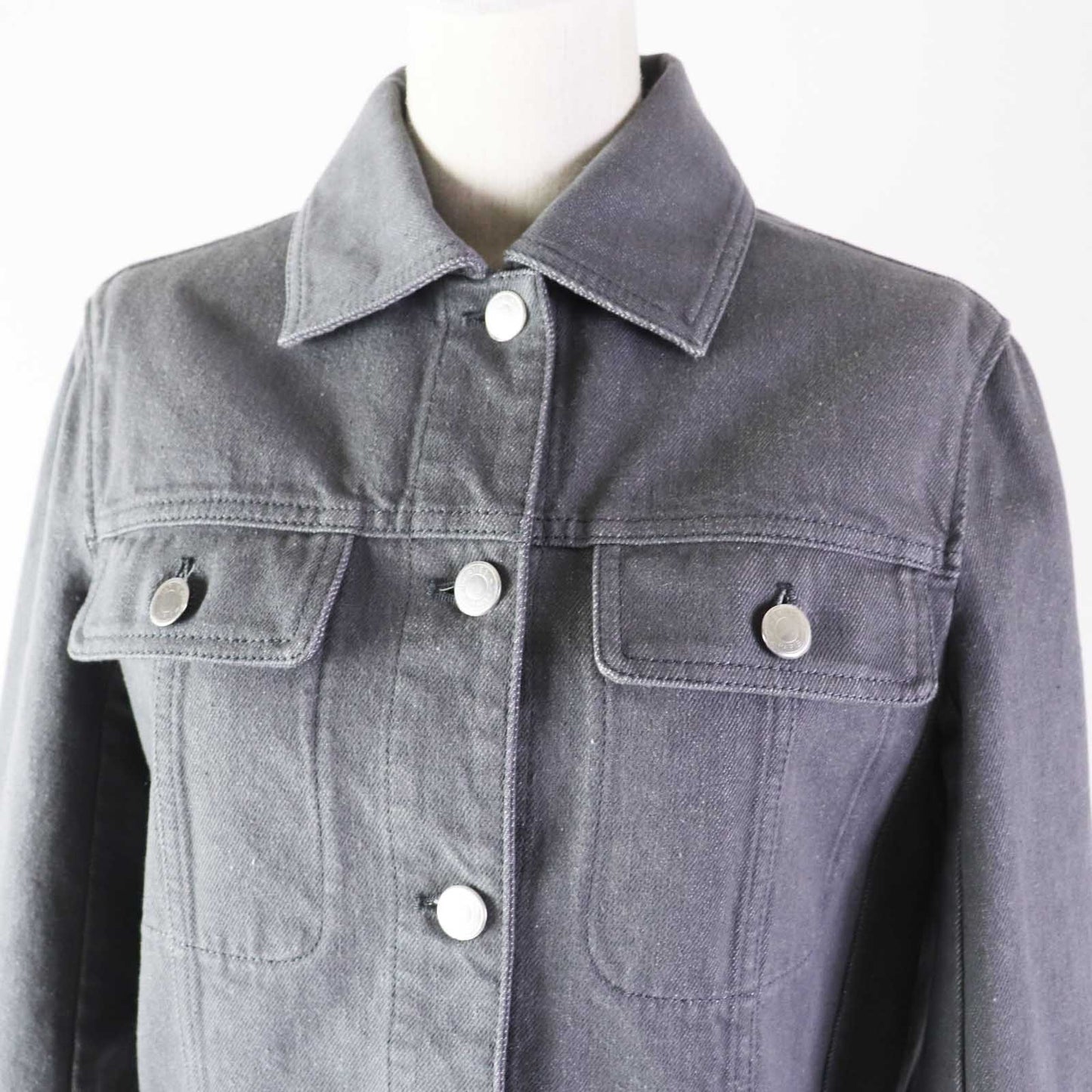 HERMES Denim Jacket 2H0256DT Outer: 100% cotton, Lining: 64% cotton, Lining: 33% rayon, Lining: 3% polyurethane, Part: cowhide gray Women 36 Used