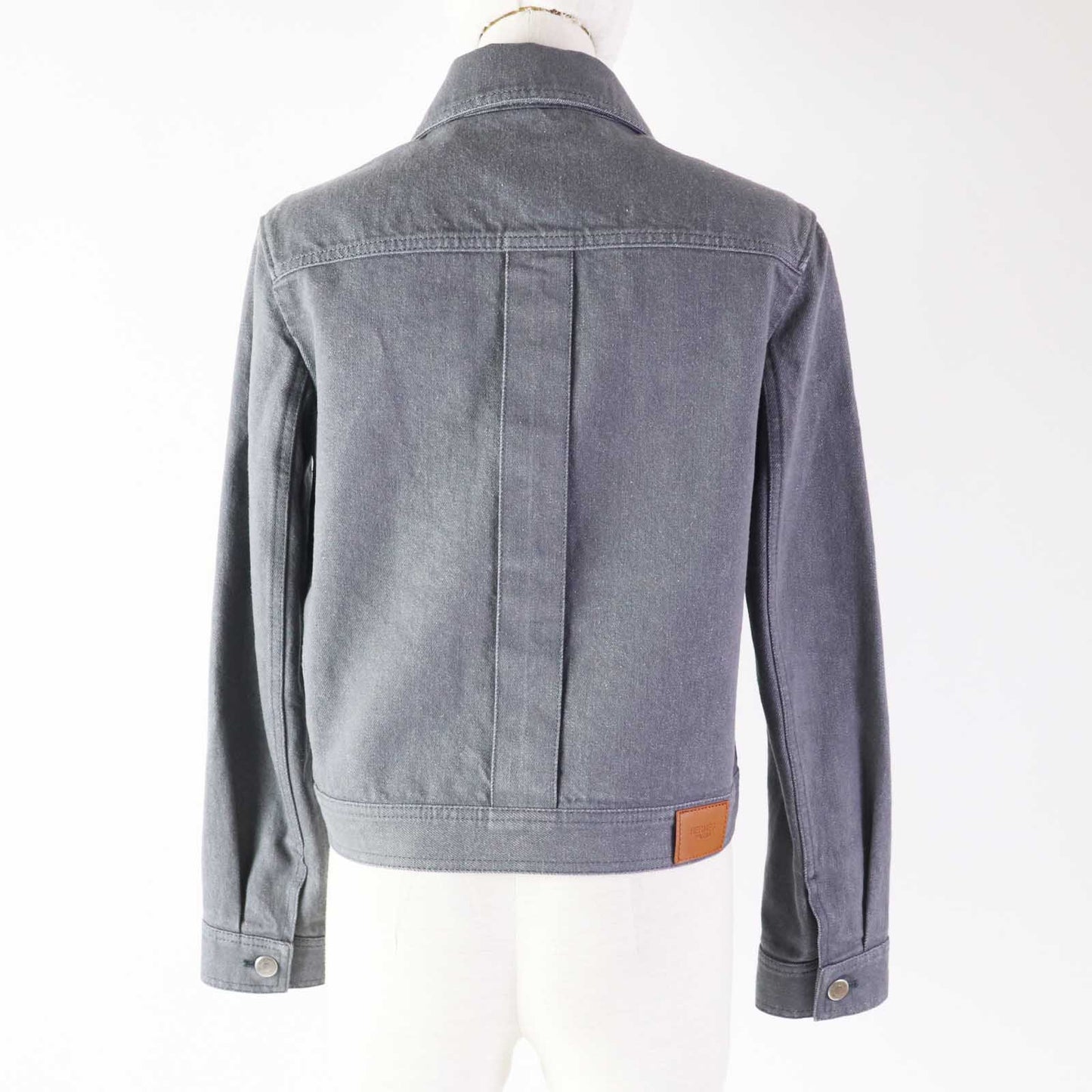 HERMES Denim Jacket 2H0256DT Outer: 100% cotton, Lining: 64% cotton, Lining: 33% rayon, Lining: 3% polyurethane, Part: cowhide gray Women 36 Used