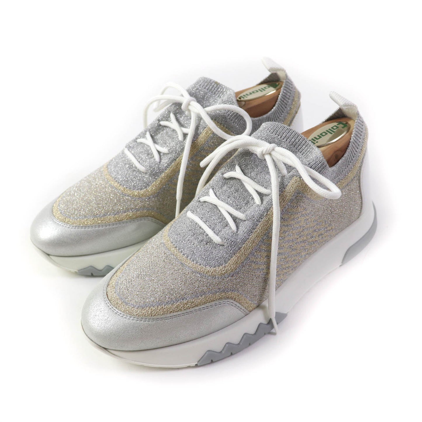 HERMES sneakers knit Grey Silver Gold ADDICT 35