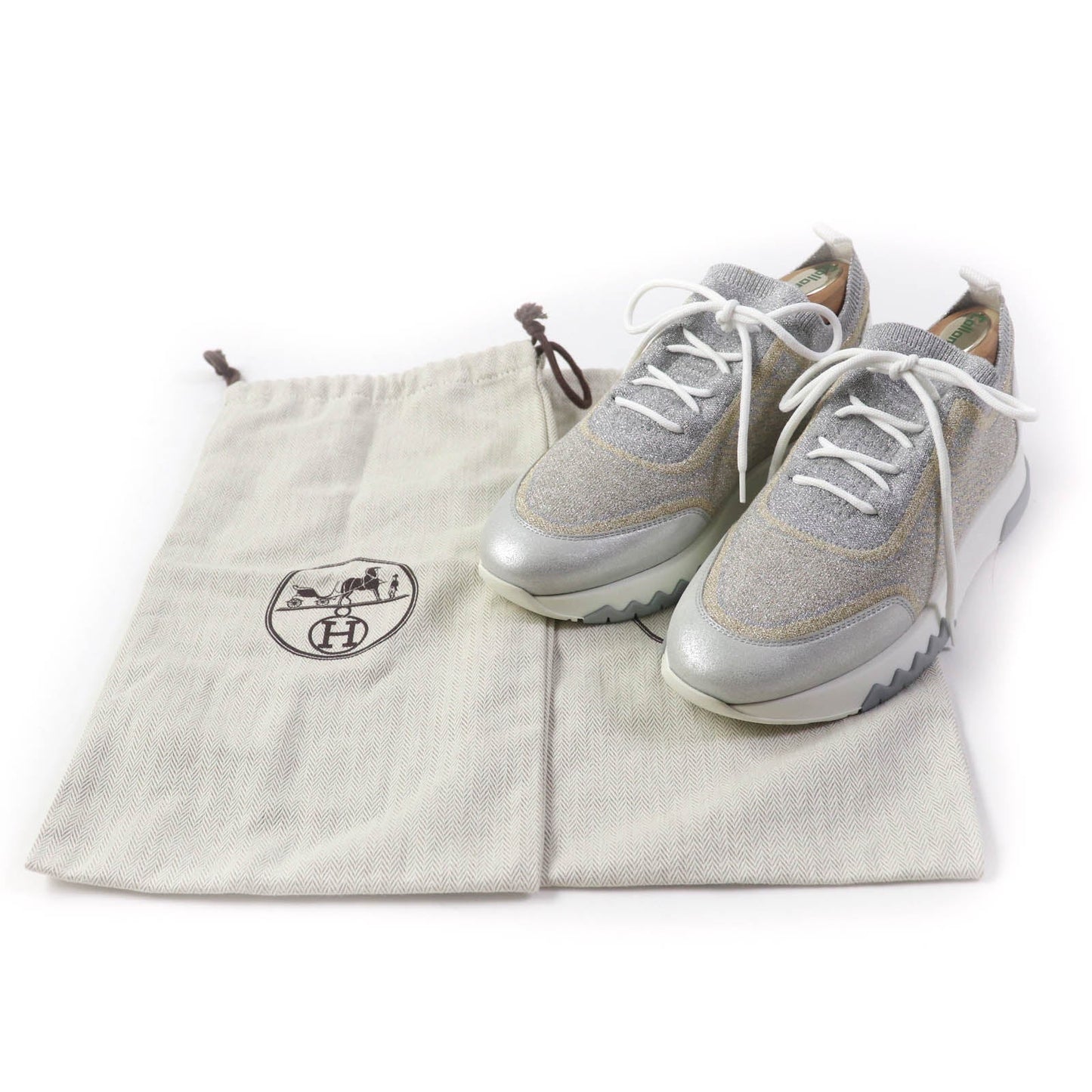 HERMES sneakers knit Grey Silver Gold ADDICT 35