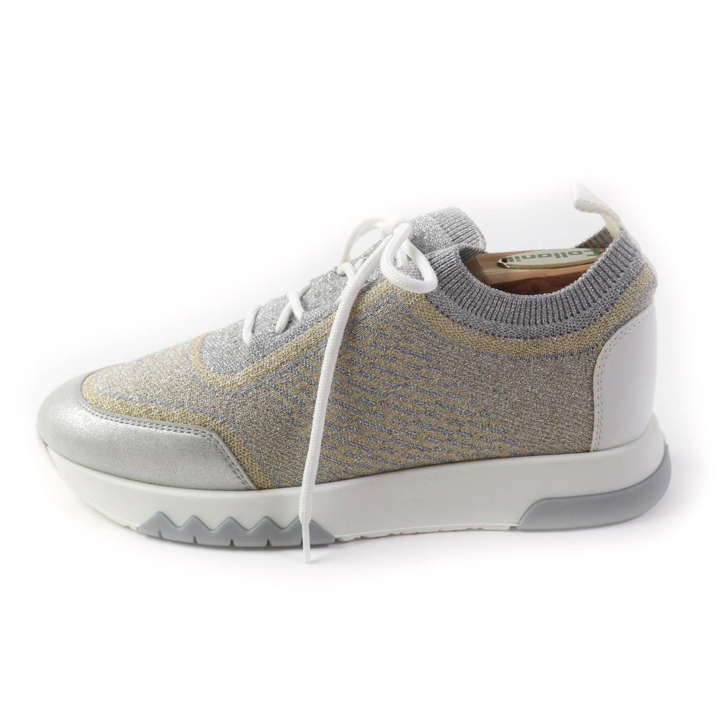 HERMES sneakers knit Grey Silver Gold ADDICT 35